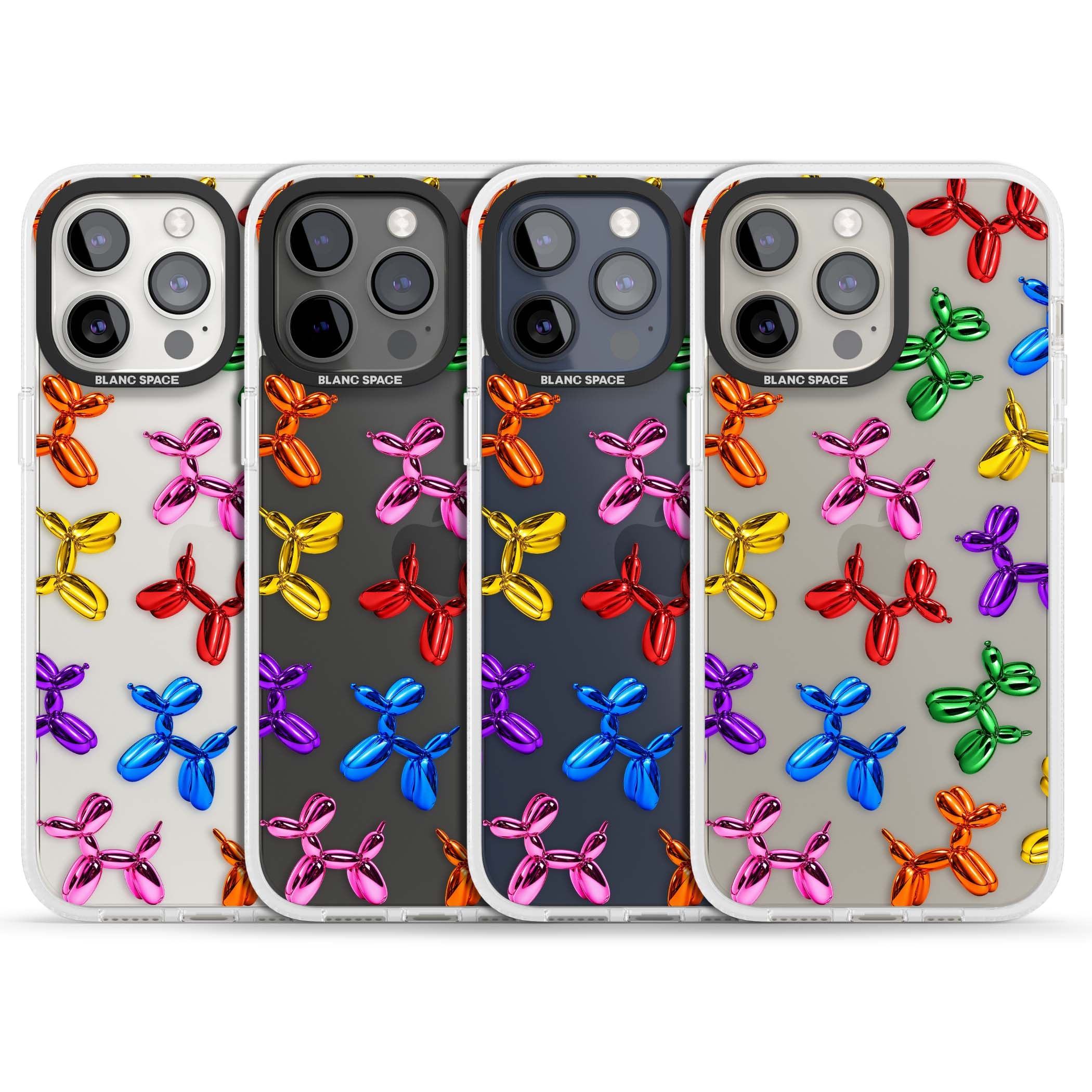 Balloon Dogs pop art iPhone case featuring rainbow chrome balloon dogs in Jeff Koons style | Clear Case Impact Air case for iPhone 15 Pro, iPhone 15 Pro Max