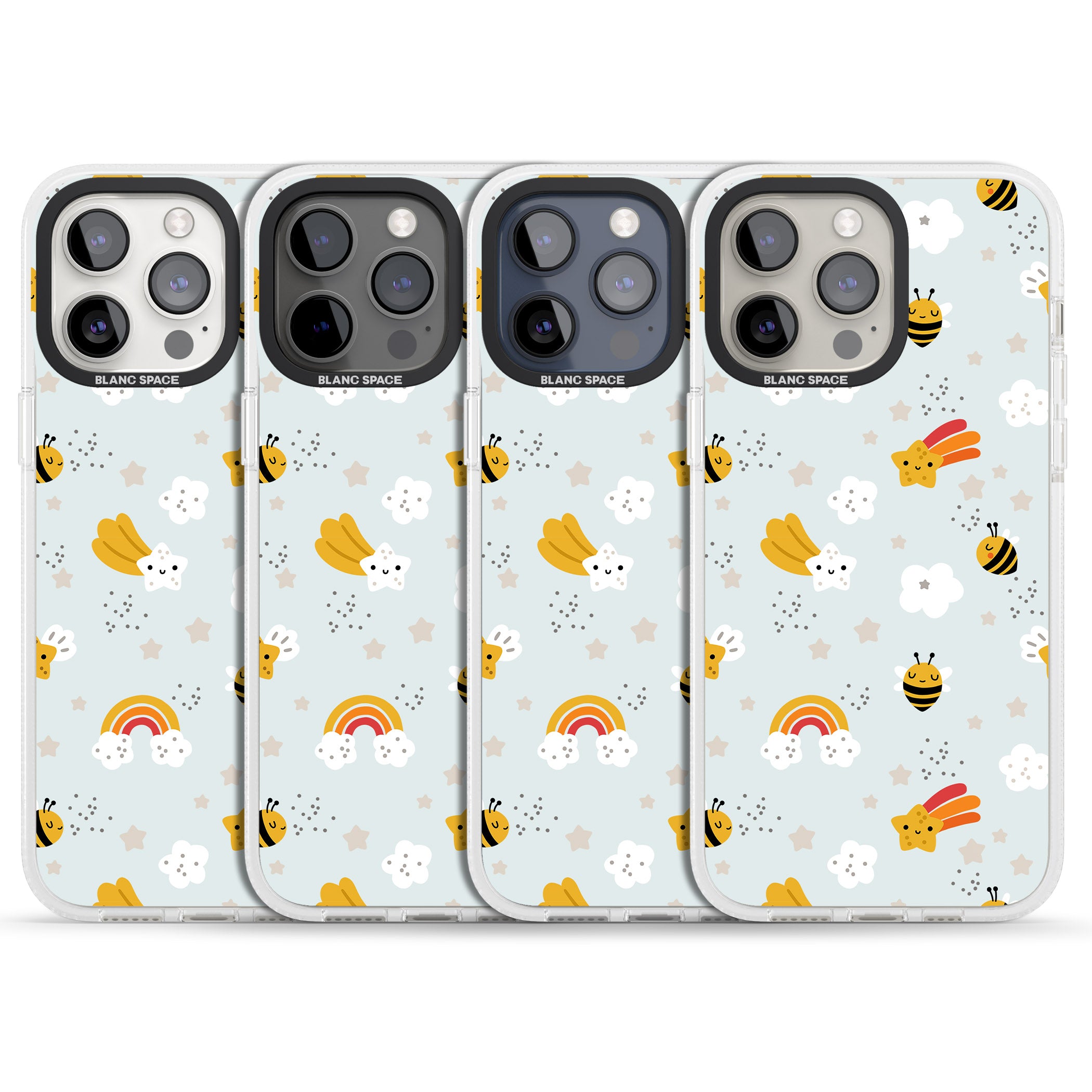 Sweet As Honey Patterns: Bees & Rainbows iPhone 15 Pro Max / 15 Pro / 14 Pro Max / 14 Pro / 13 Pro Clear Case Impact Air - Blanc Space