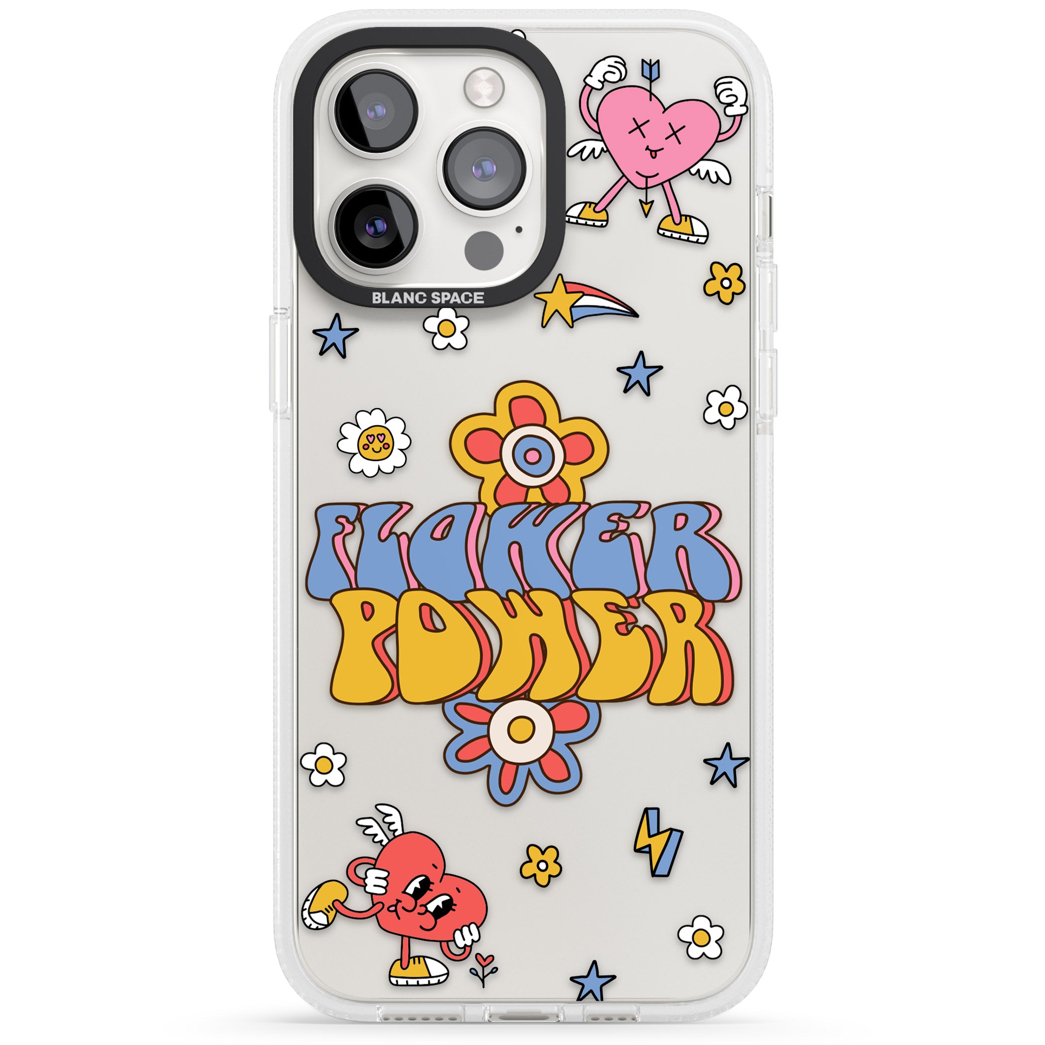 Flower Power iPhone 15 Pro Max / 15 Pro / 14 Pro Max / 14 Pro / 13 Pro Clear Case Impact Air - Blanc Space