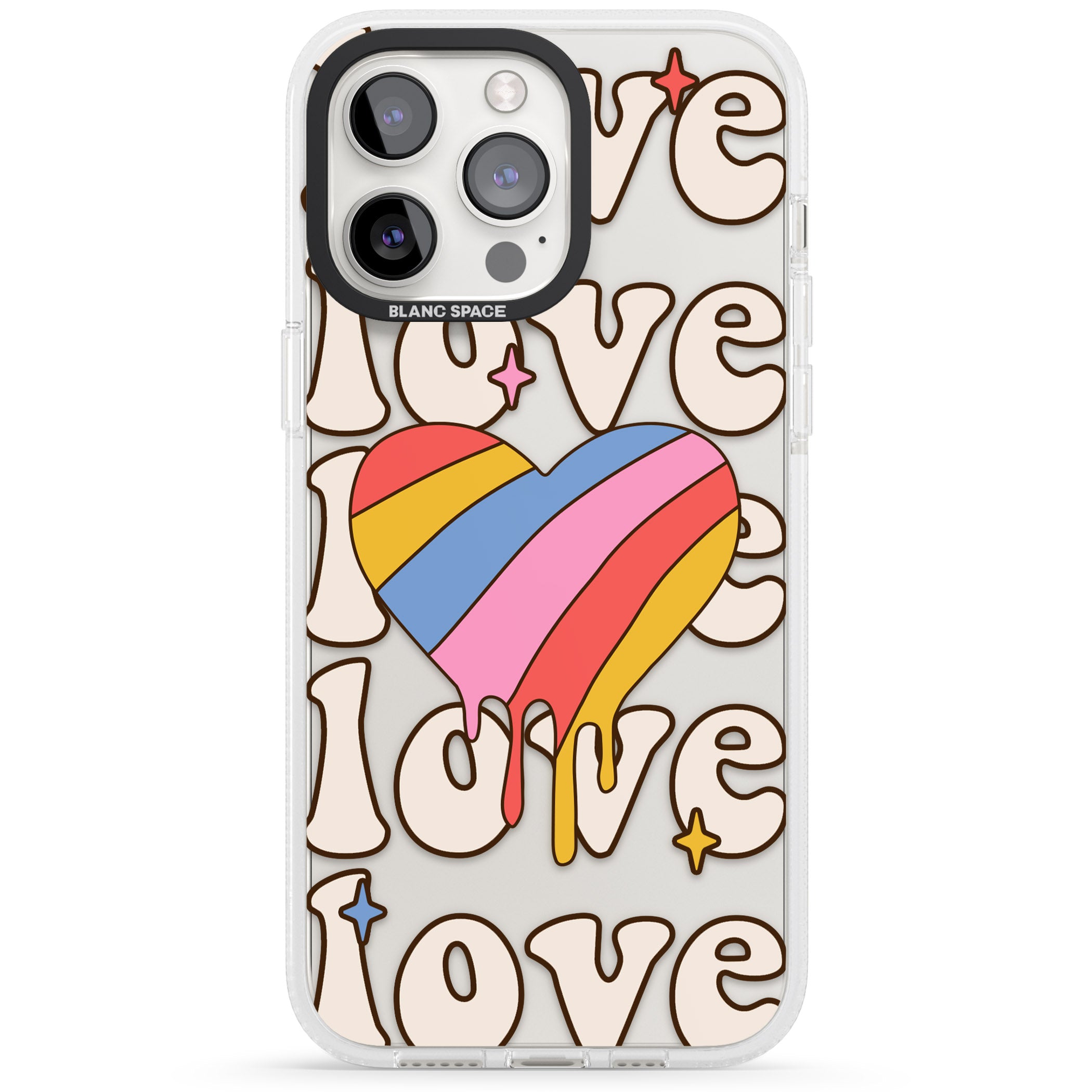 Groovy Love iPhone 15 Pro Max / 15 Pro / 14 Pro Max / 14 Pro / 13 Pro Clear Case Impact Air - Blanc Space