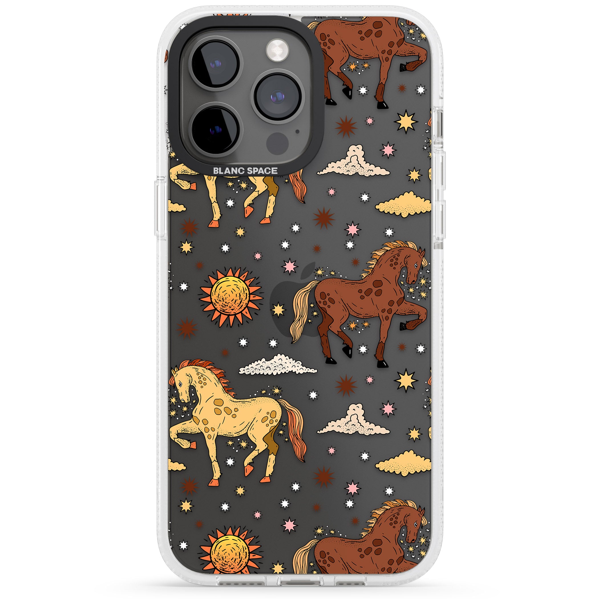 Boho Celestial Wild Horses iPhone 15 Pro Max / 15 Pro / 14 Pro Max / 14 Pro / 13 Pro Clear Case Impact Air - Blanc Space