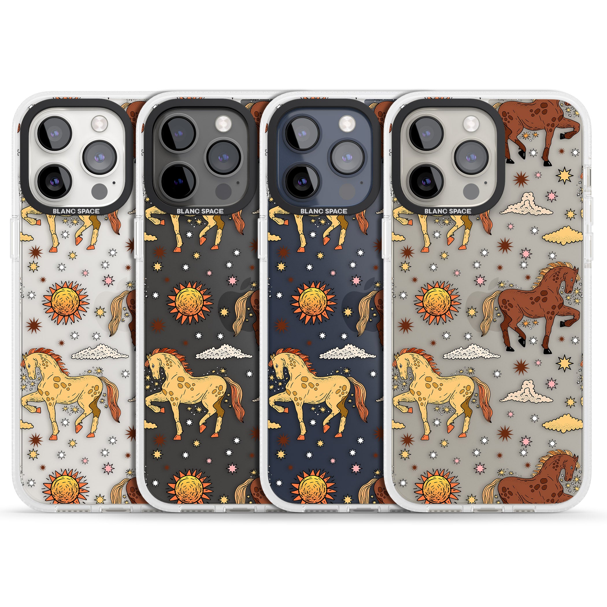 Boho Celestial Wild Horses iPhone 15 Pro Max / 15 Pro / 14 Pro Max / 14 Pro / 13 Pro Clear Case Impact Air - Blanc Space
