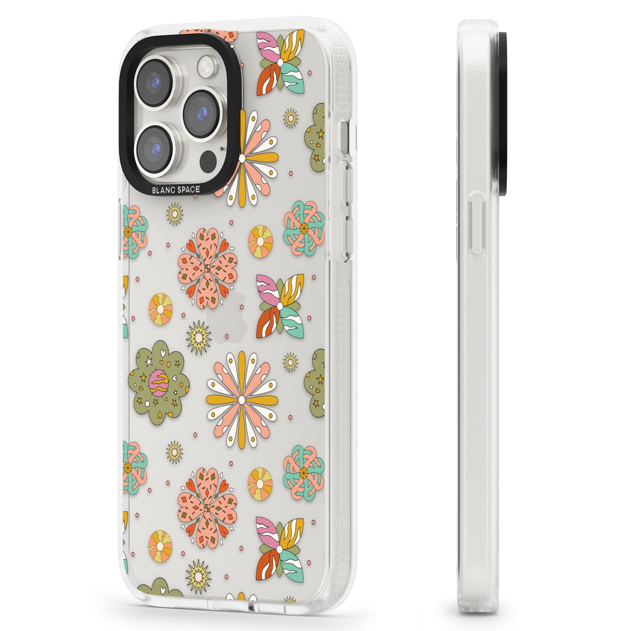 Boho Celestial Psychedelic Floral iPhone 15 Pro Max / 15 Pro / 14 Pro Max / 14 Pro / 13 Pro Clear Case Impact Air - Blanc Space