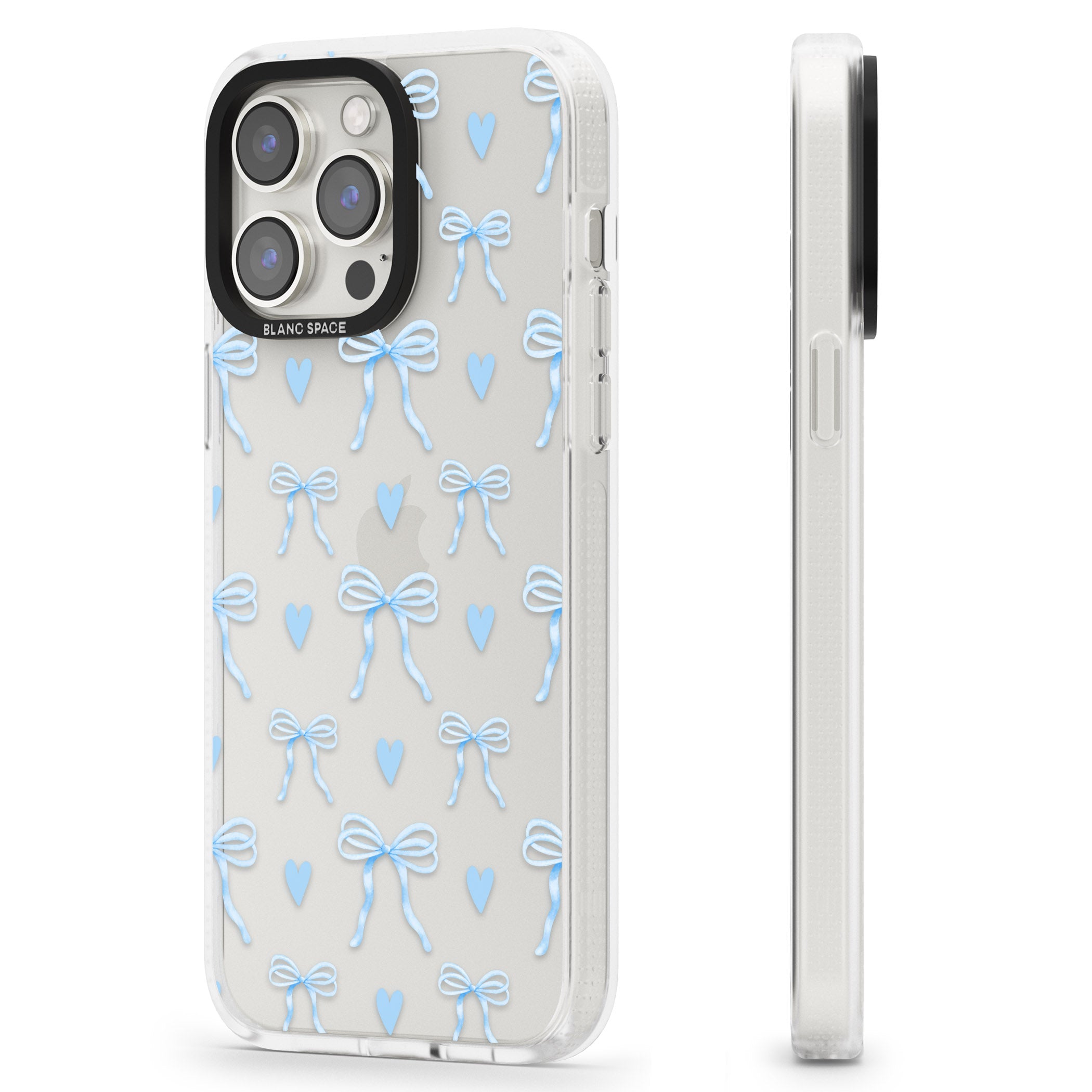 Blue Bows & Hearts iPhone 15 Pro Max / 15 Pro / 14 Pro Max / 14 Pro / 13 Pro Clear Case Impact Air - Blanc Space