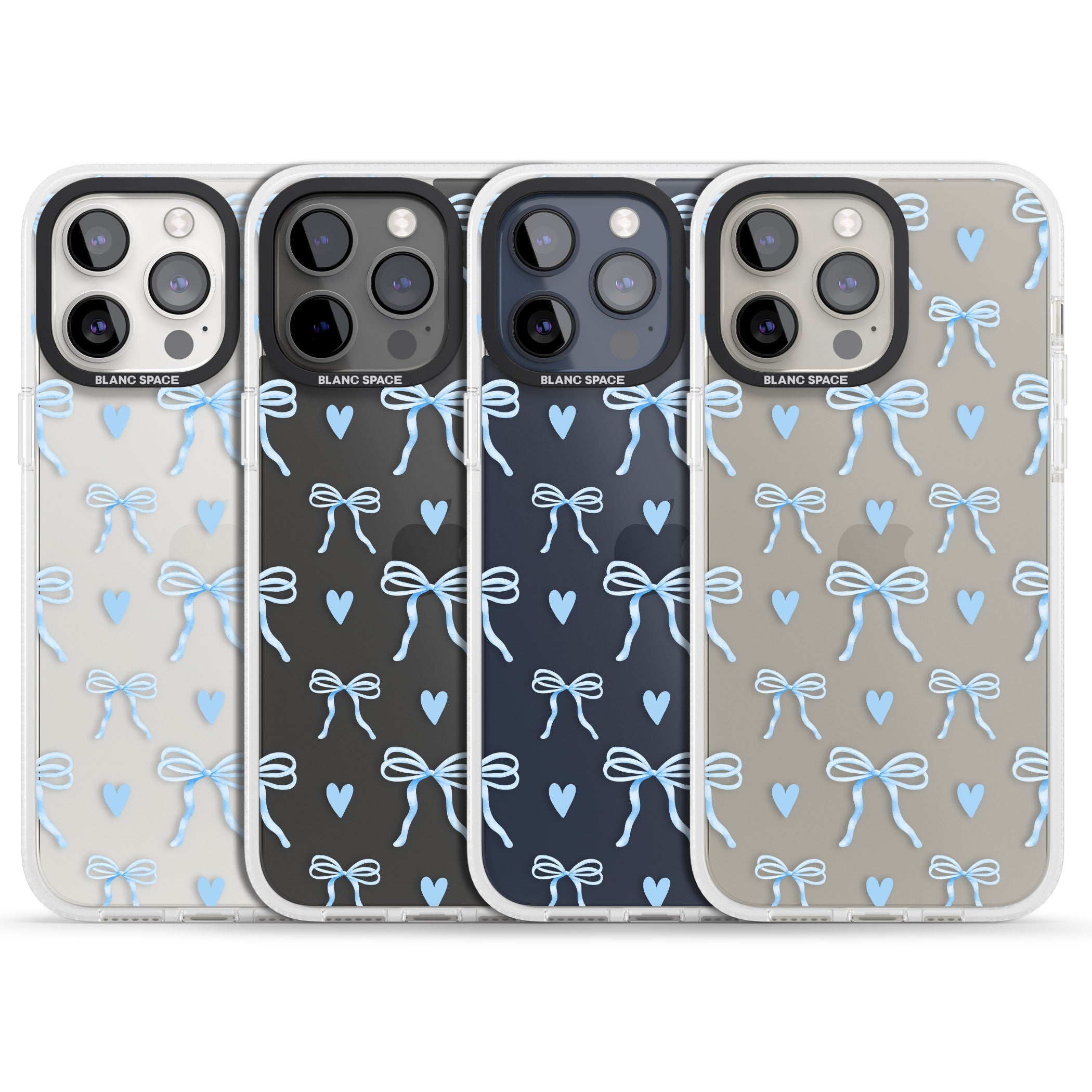 Blue Bows & Hearts iPhone 15 Pro Max / 15 Pro / 14 Pro Max / 14 Pro / 13 Pro Clear Case Impact Air - Blanc Space
