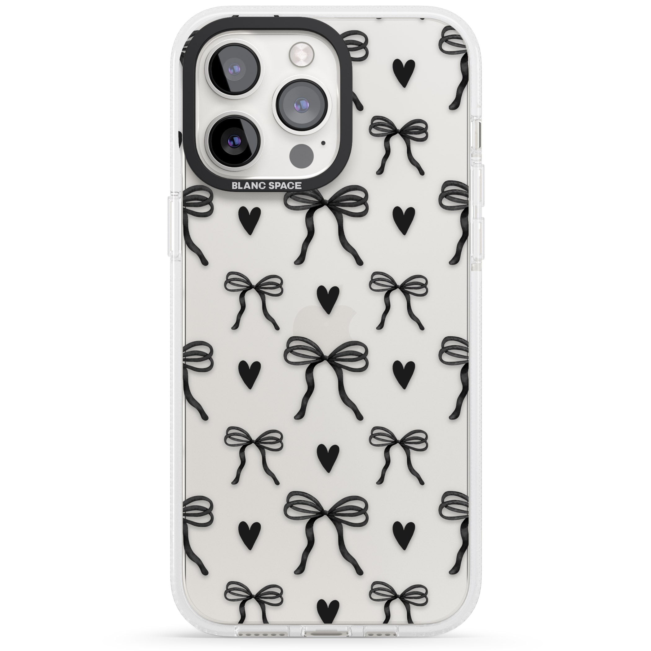 Black Bows & Hearts iPhone 15 Pro Max / 15 Pro / 14 Pro Max / 14 Pro / 13 Pro Clear Case Impact Air - Blanc Space