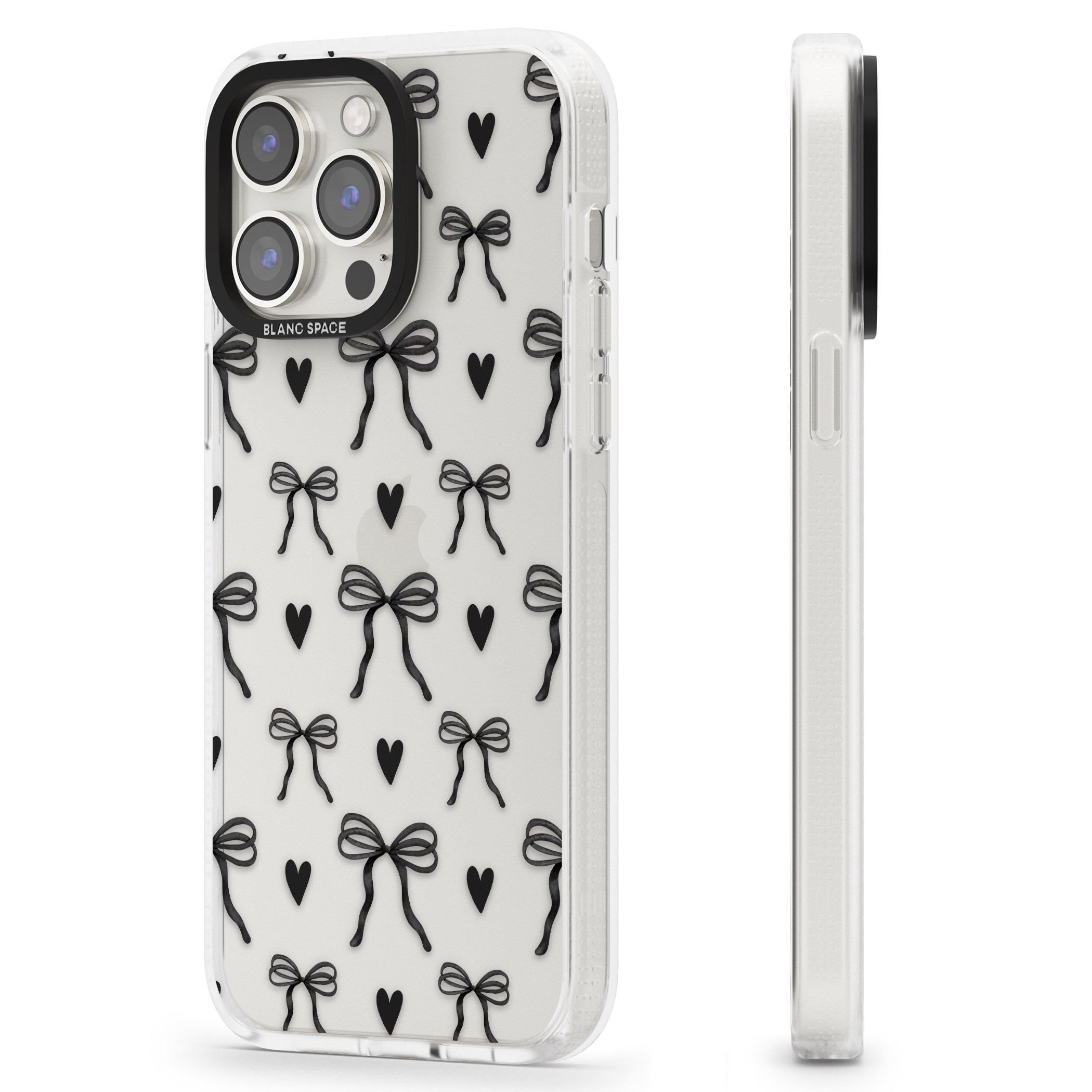 Black Bows & Hearts iPhone 15 Pro Max / 15 Pro / 14 Pro Max / 14 Pro / 13 Pro Clear Case Impact Air - Blanc Space
