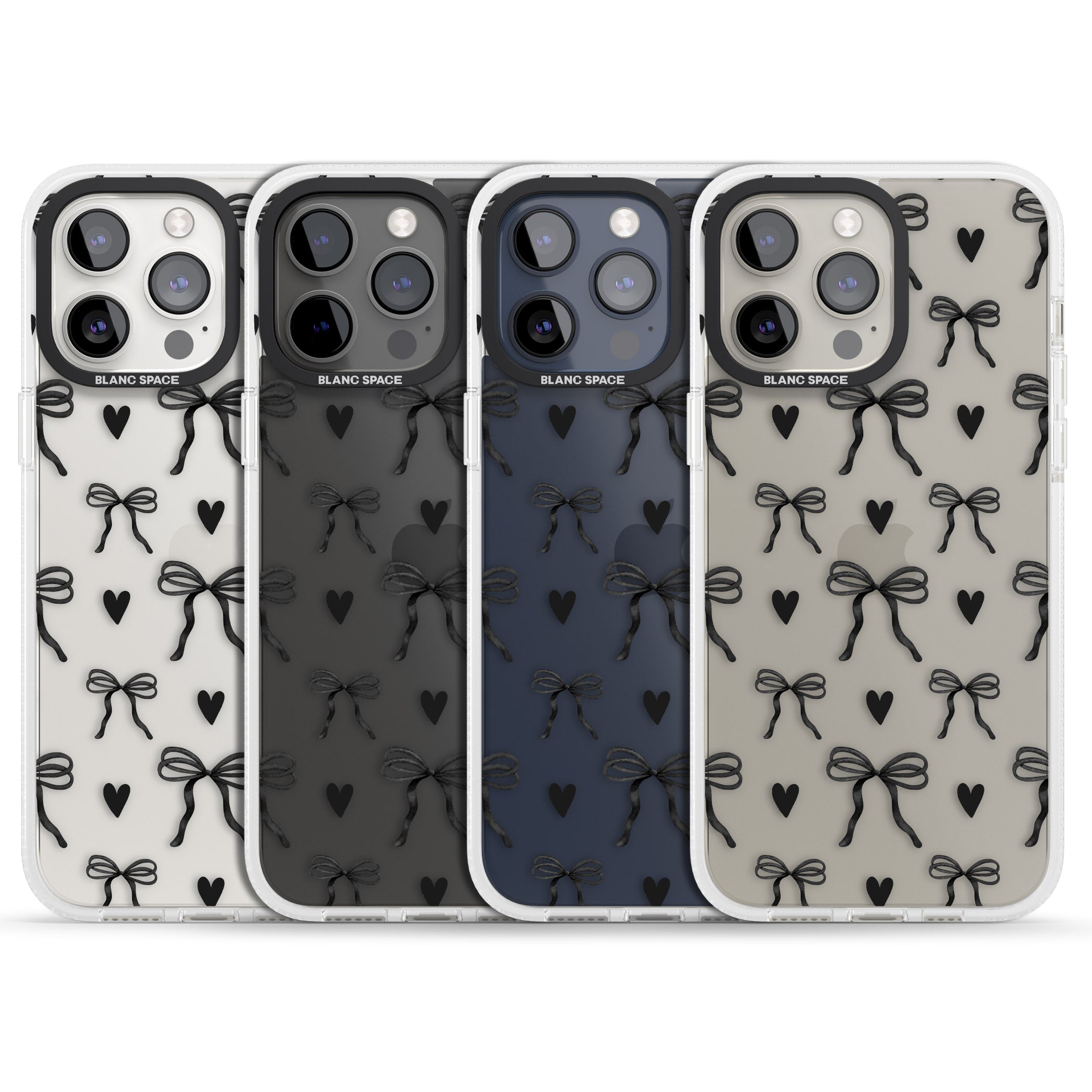 Black Bows & Hearts iPhone 15 Pro Max / 15 Pro / 14 Pro Max / 14 Pro / 13 Pro Clear Case Impact Air - Blanc Space