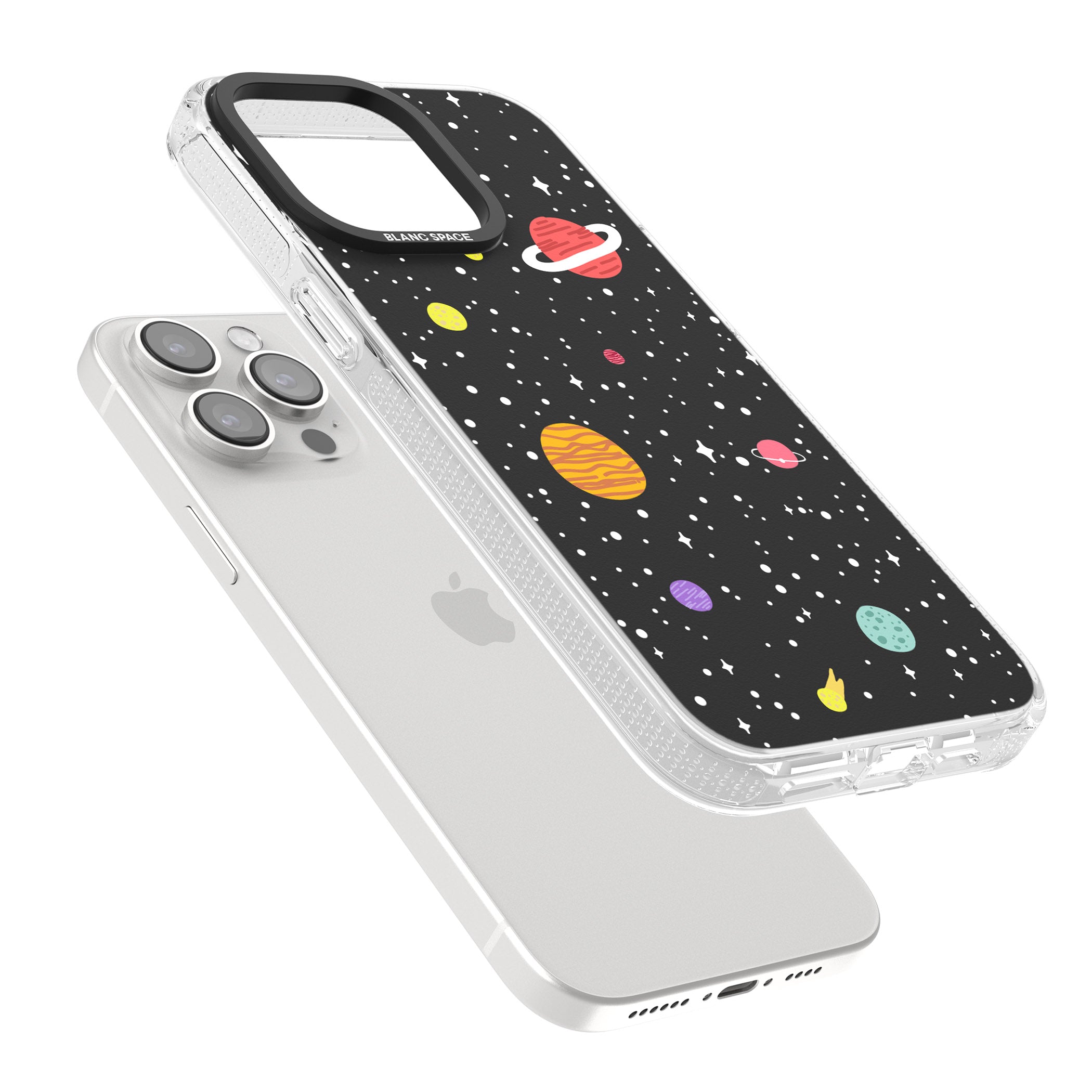 Cute Cartoon Planets iPhone 15 Pro Max / 15 Pro / 14 Pro Max / 14 Pro / 13 Pro Clear Case Impact Air - Blanc Space