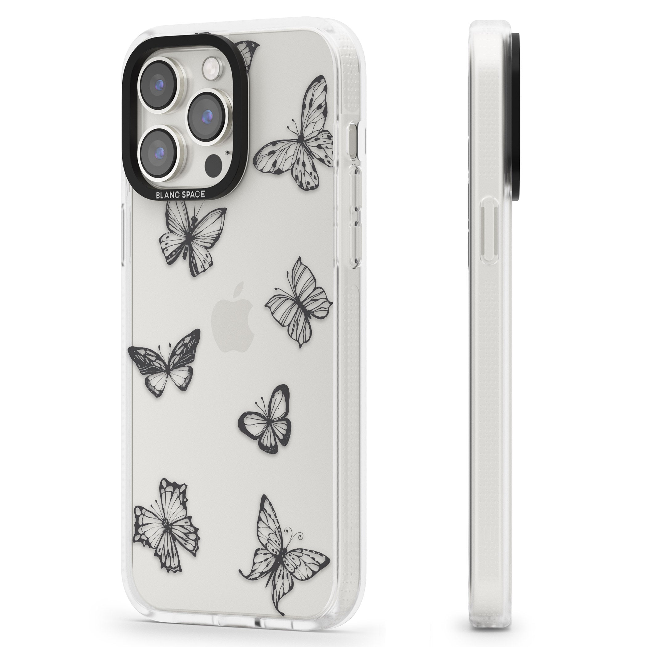 Grey Butterfly Line Pattern iPhone 15 Pro Max / 15 Pro / 14 Pro Max / 14 Pro / 13 Pro Clear Case Impact Air - Blanc Space