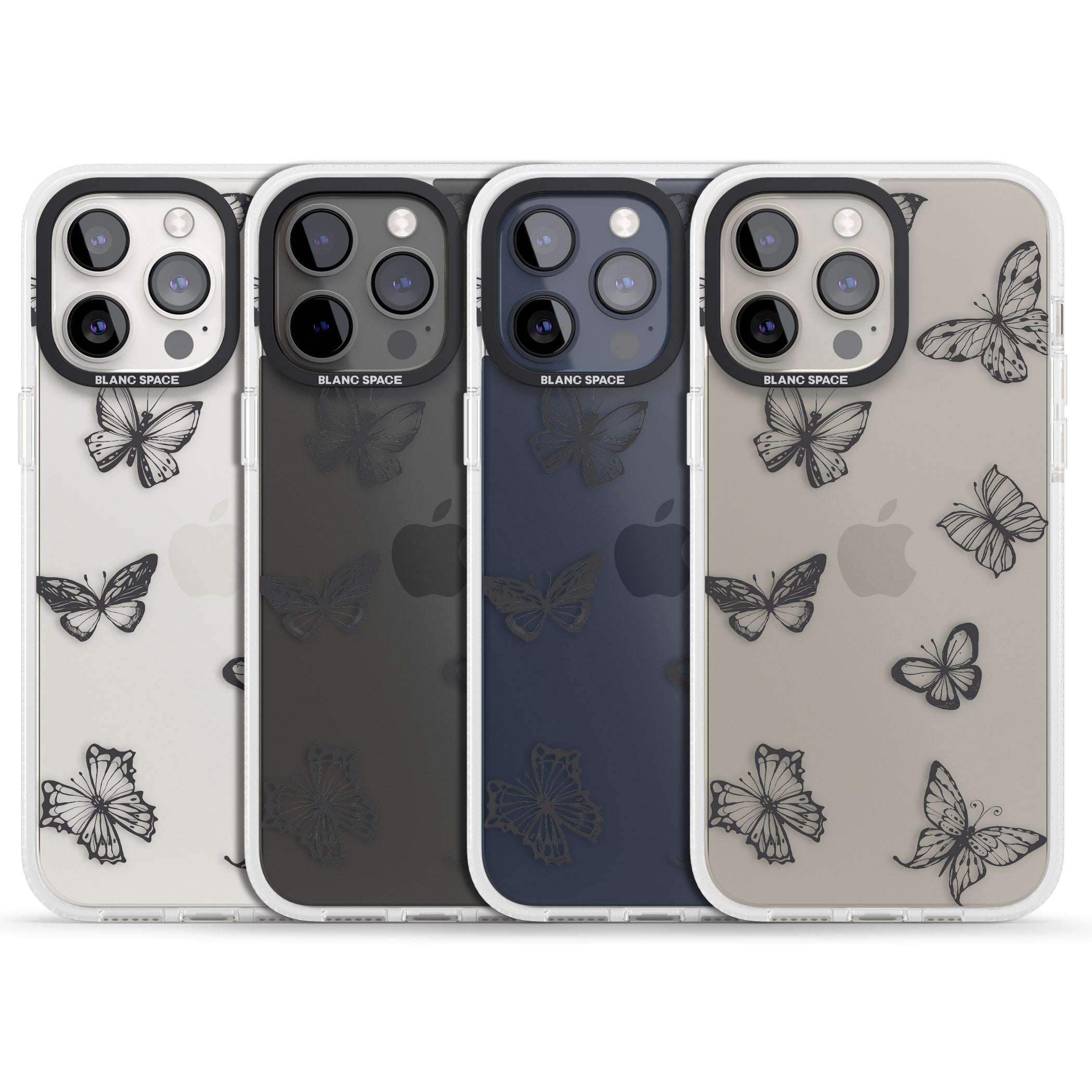 Grey Butterfly Line Pattern iPhone 15 Pro Max / 15 Pro / 14 Pro Max / 14 Pro / 13 Pro Clear Case Impact Air - Blanc Space