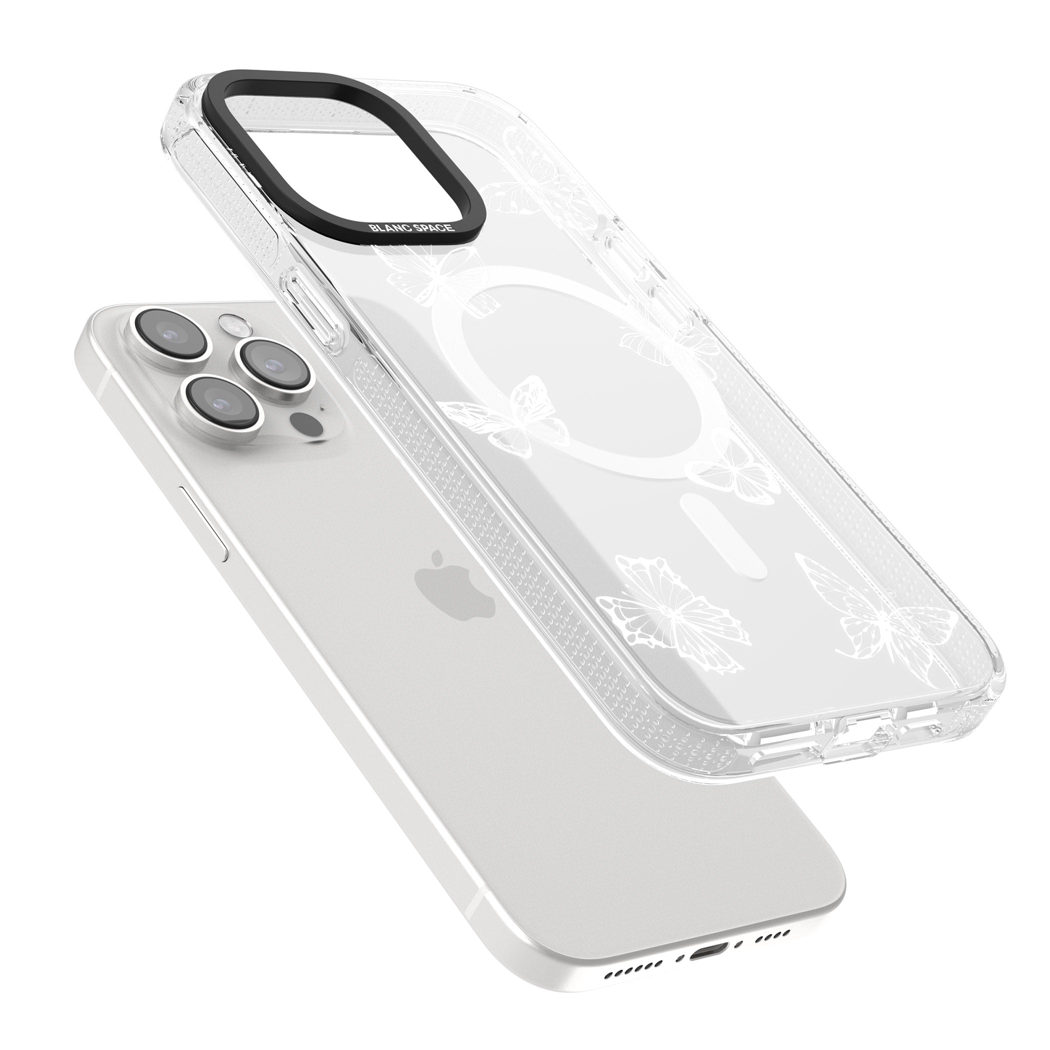 White Butterfly Line Pattern iPhone 15 Pro Max / 15 Pro / 14 Pro Max / 14 Pro / 13 Pro Clear Case Impact Air - Blanc Space