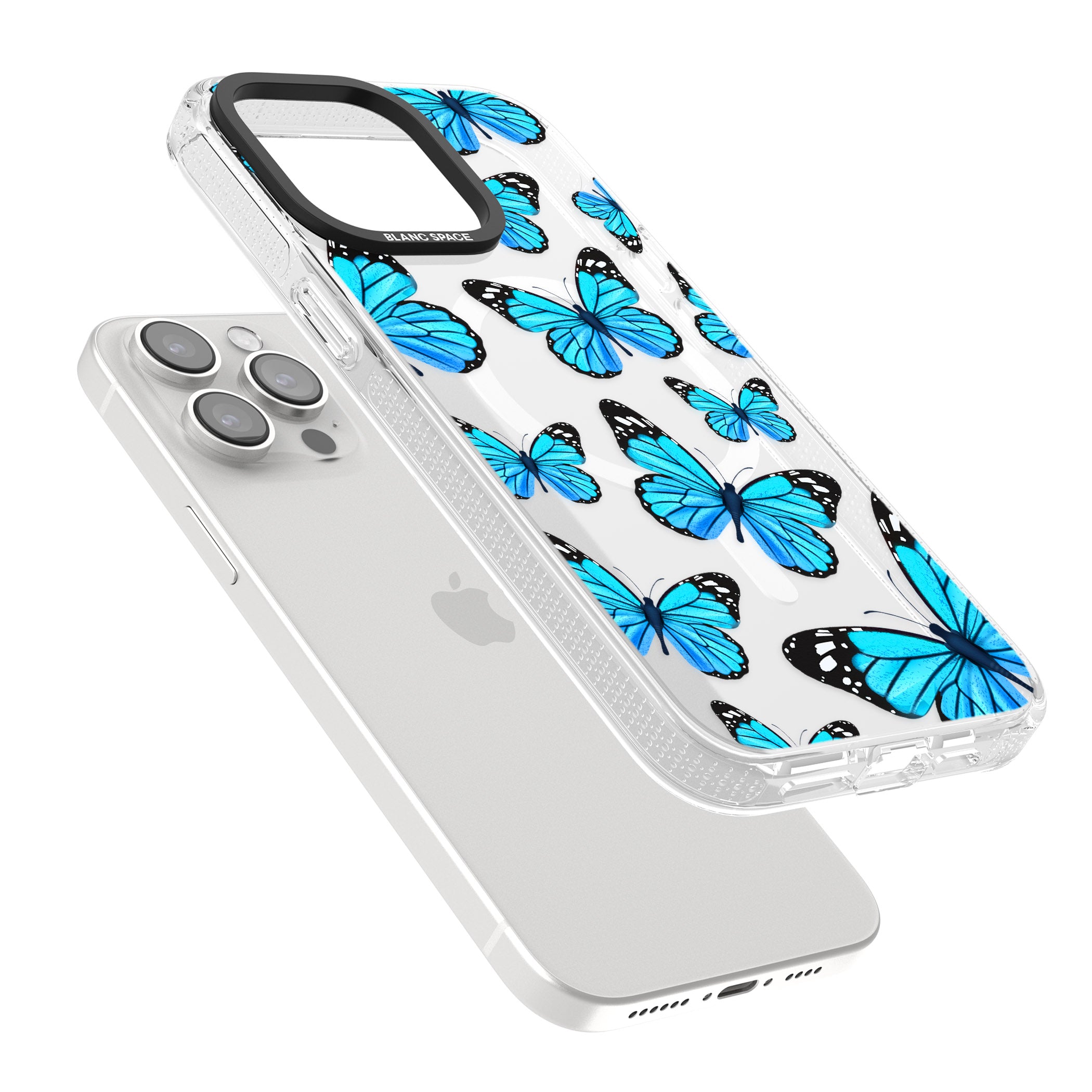 Blue Butterflies iPhone 15 Pro Max / 15 Pro / 14 Pro Max / 14 Pro / 13 Pro Clear Case Impact Air - Blanc Space