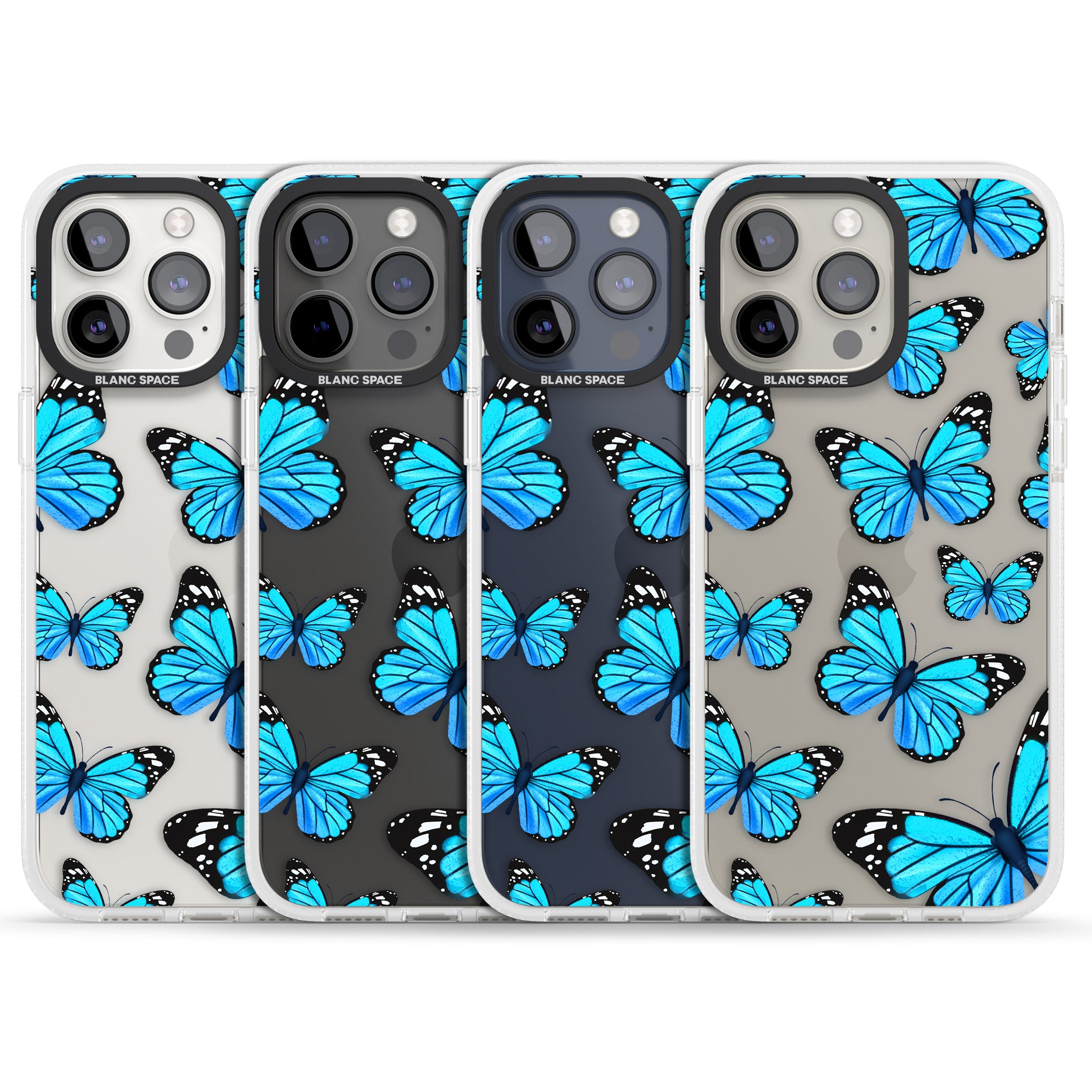 Blue Butterflies iPhone 15 Pro Max / 15 Pro / 14 Pro Max / 14 Pro / 13 Pro Clear Case Impact Air - Blanc Space