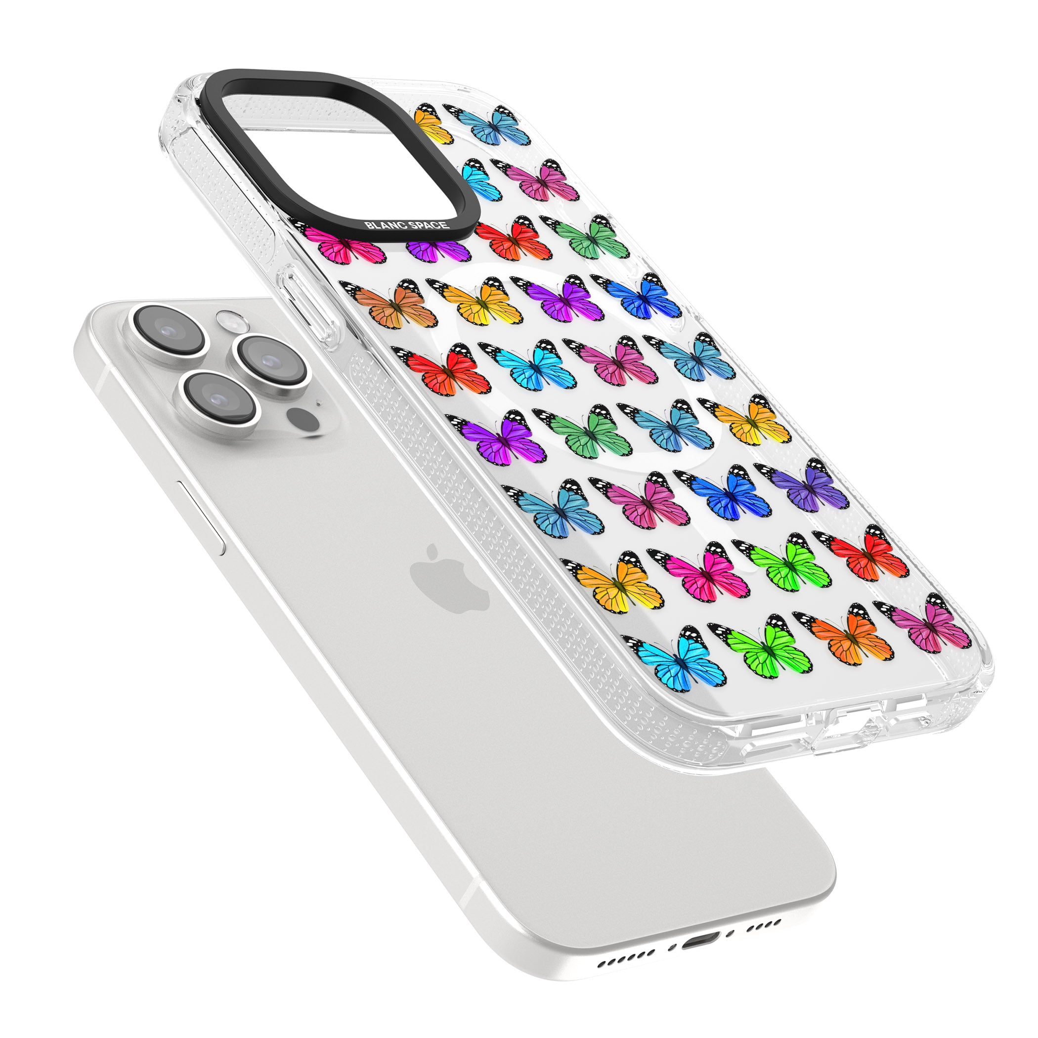 Colourful Butterfly Pattern iPhone 15 Pro Max / 15 Pro / 14 Pro Max / 14 Pro / 13 Pro Clear Case Impact Air - Blanc Space