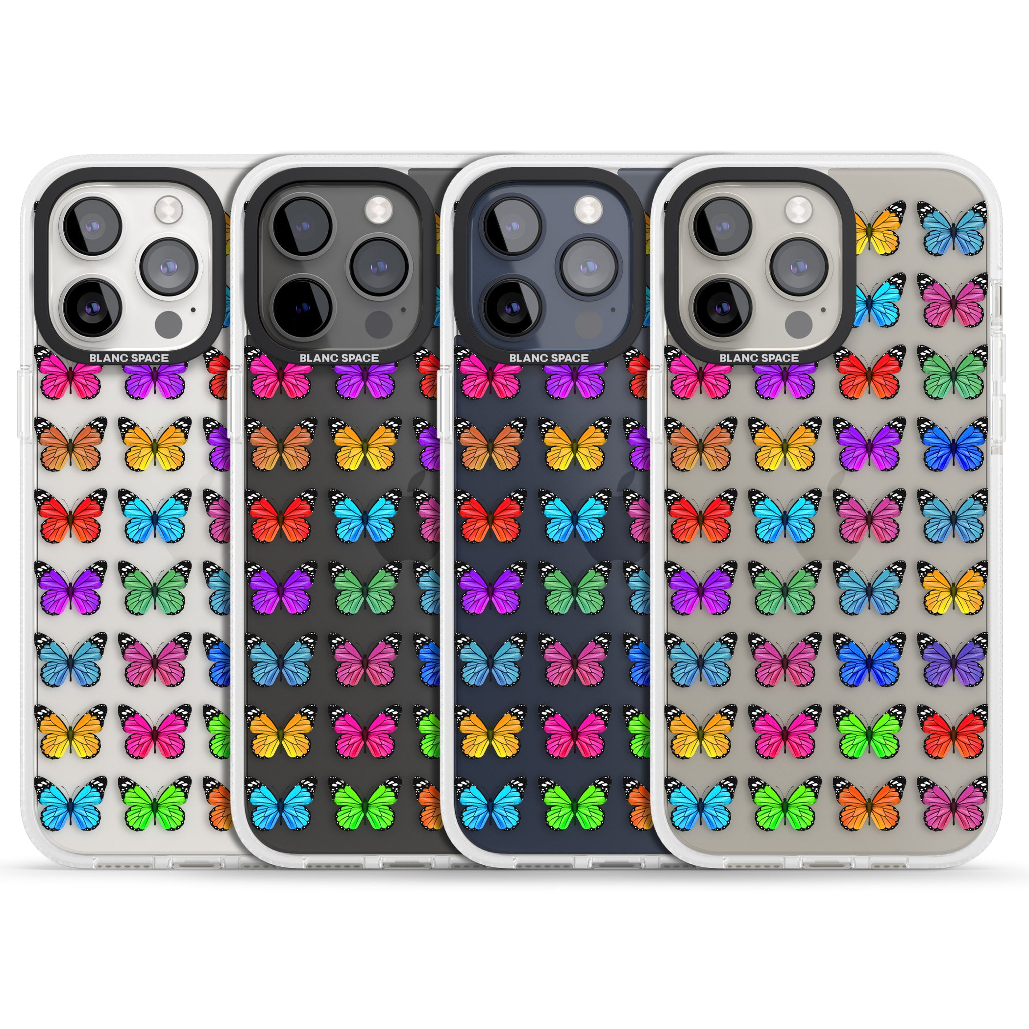 Colourful Butterfly Pattern iPhone 15 Pro Max / 15 Pro / 14 Pro Max / 14 Pro / 13 Pro Clear Case Impact Air - Blanc Space