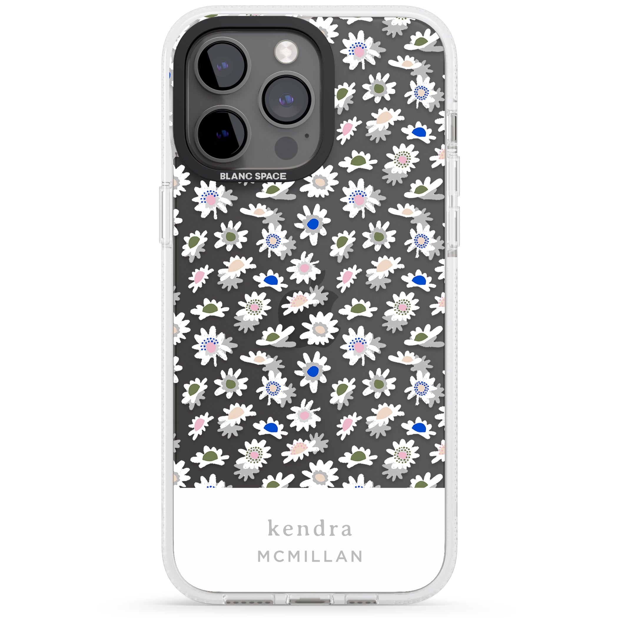 Personalised Grey & White Daisies Floral Design iPhone 15 Pro Max / 15 Pro / 14 Pro Max / 14 Pro / 13 Pro Clear Case Impact Air - Blanc Space