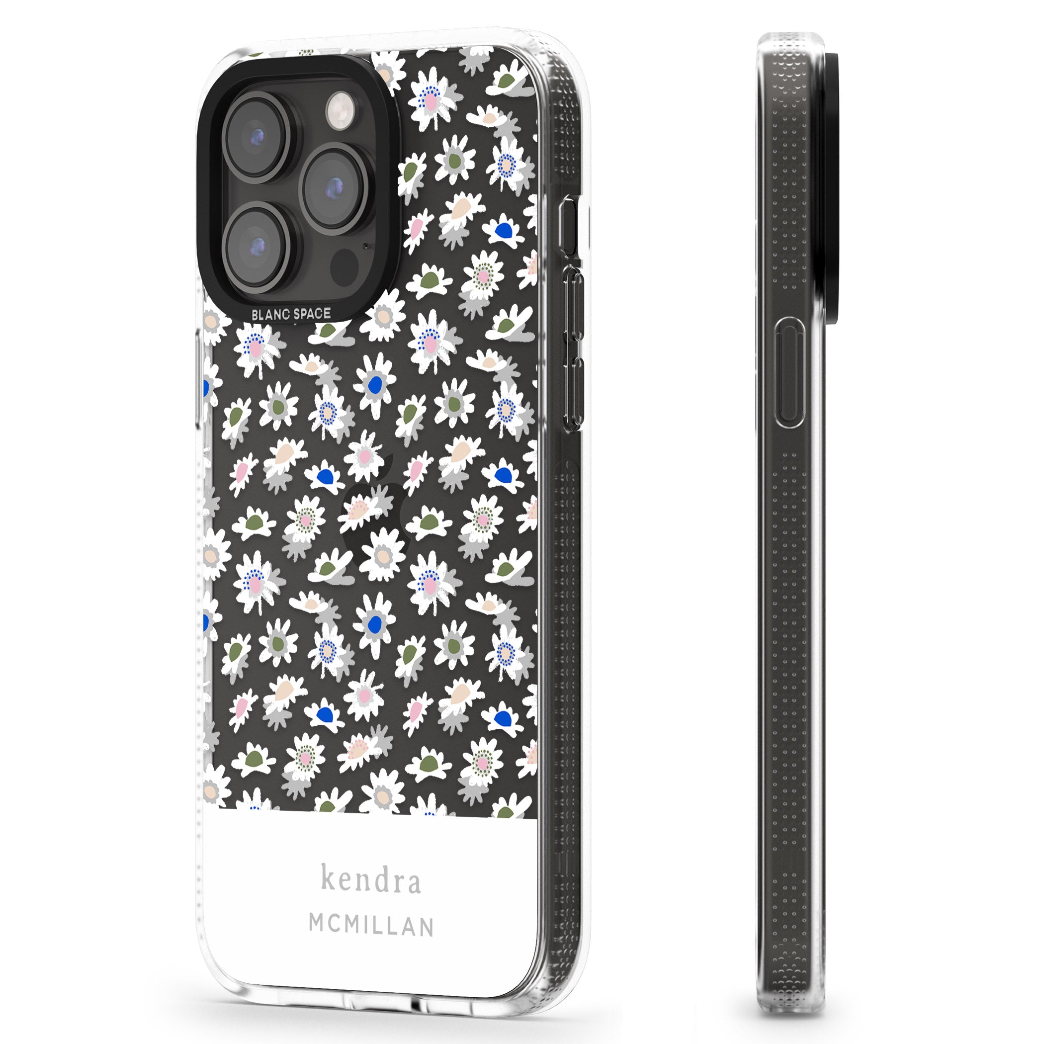 Personalised Grey & White Daisies Floral Design iPhone 15 Pro Max / 15 Pro / 14 Pro Max / 14 Pro / 13 Pro Clear Case Impact Air - Blanc Space