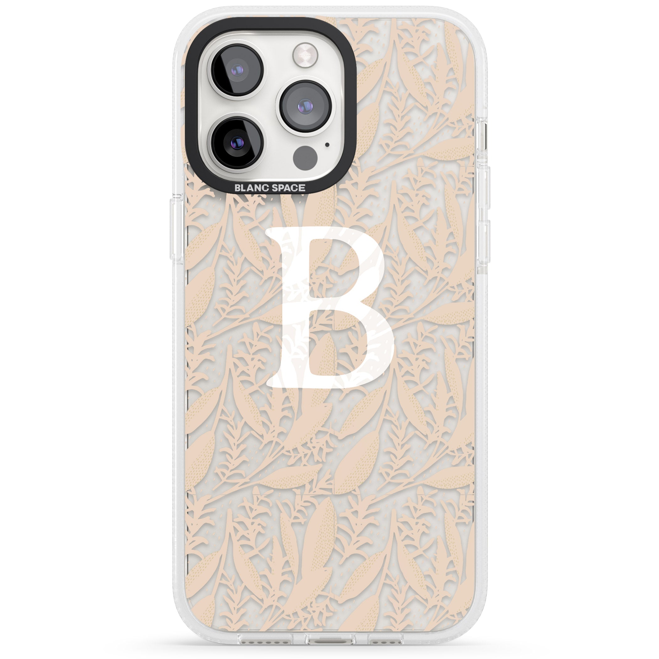 Personalised Subtle Monogram Abstract Floral iPhone 15 Pro Max / 15 Pro / 14 Pro Max / 14 Pro / 13 Pro Clear Case Impact Air - Blanc Space