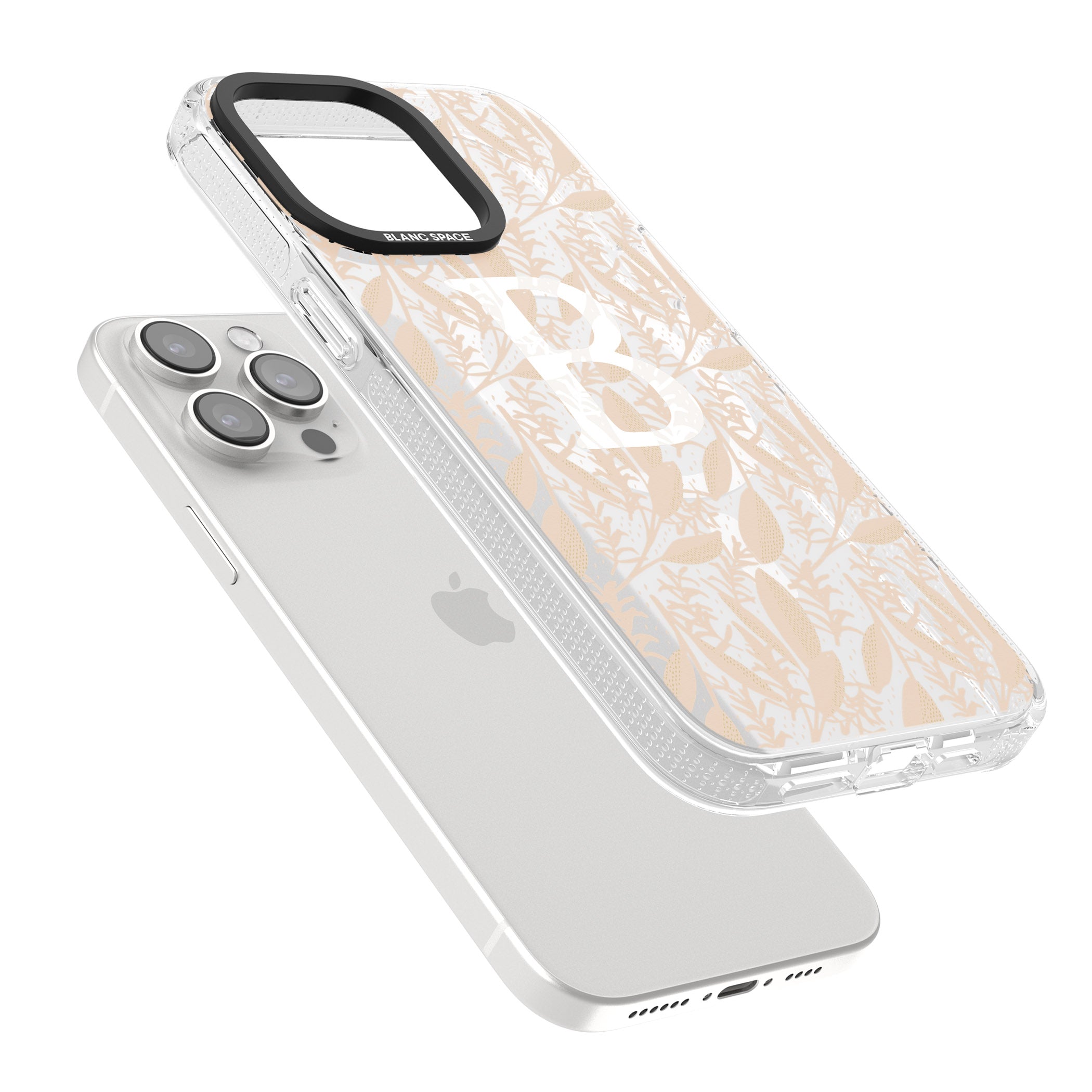 Personalised Subtle Monogram Abstract Floral iPhone 15 Pro Max / 15 Pro / 14 Pro Max / 14 Pro / 13 Pro Clear Case Impact Air - Blanc Space