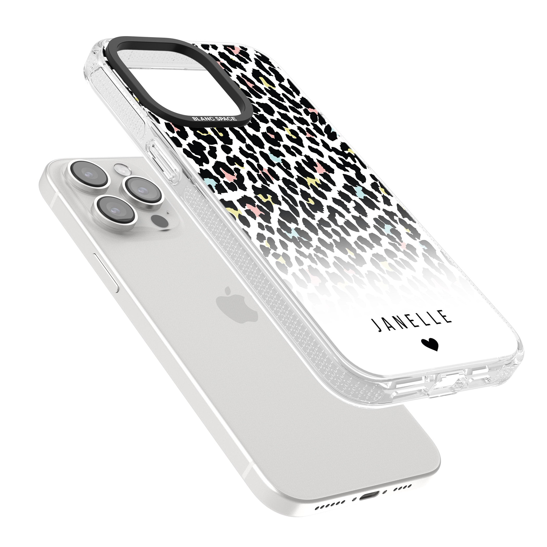 Personalised Pastel Leopard Spots iPhone 15 Pro Max / 15 Pro / 14 Pro Max / 14 Pro / 13 Pro Clear Case Impact Air - Blanc Space