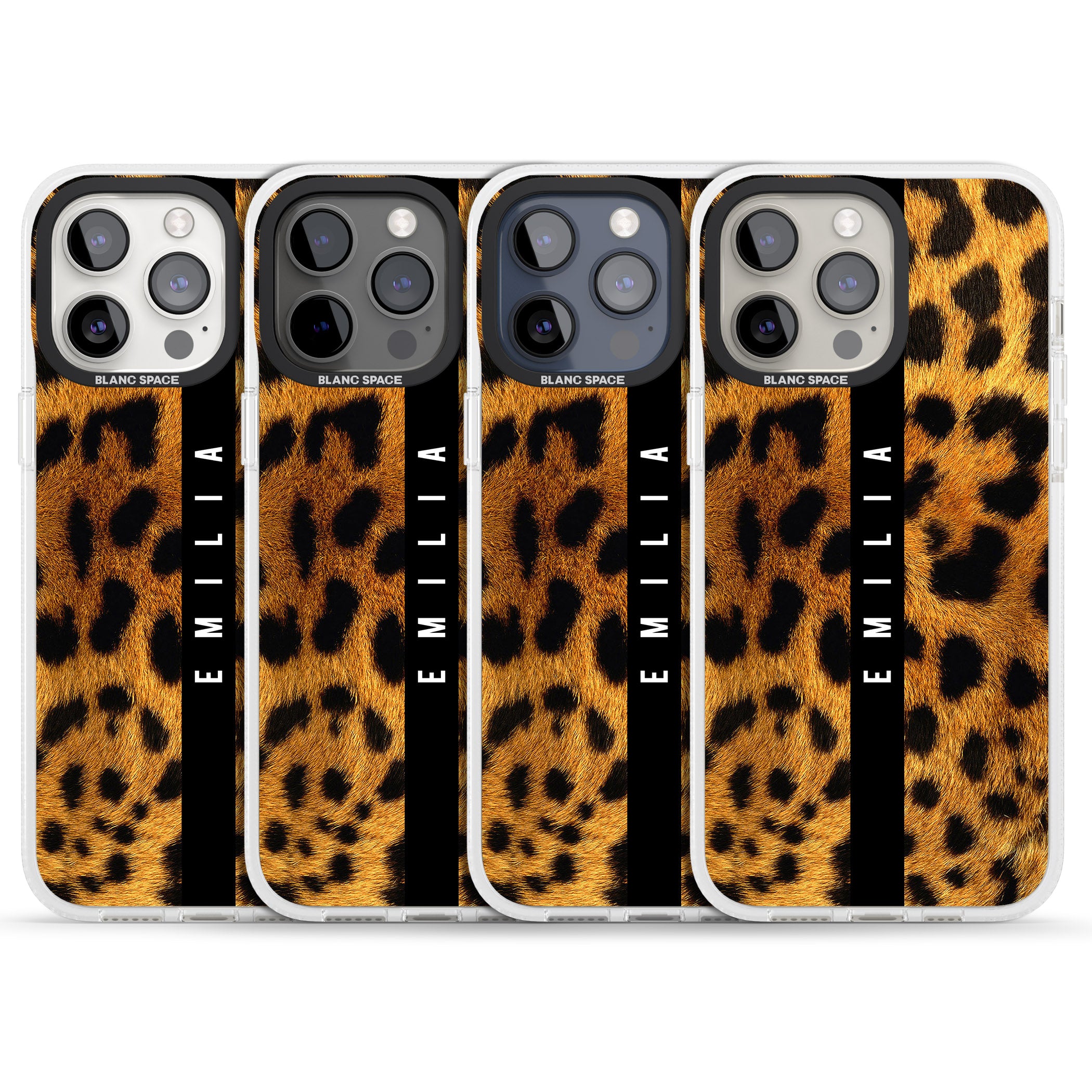 Personalised Leopard Print iPhone 15 Pro Max / 15 Pro / 14 Pro Max / 14 Pro / 13 Pro Clear Case Impact Air - Blanc Space