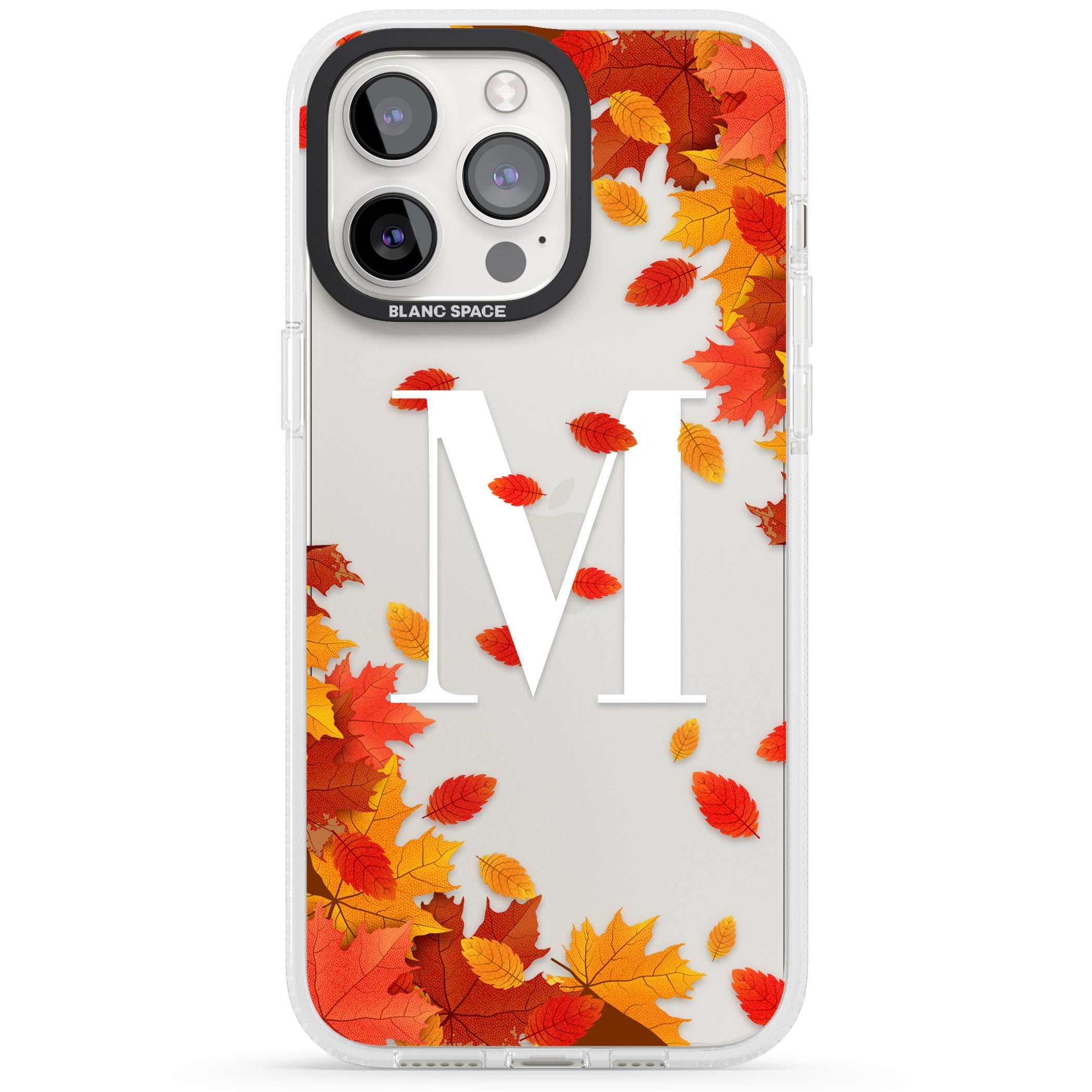 Personalised Monogram Autumn Leaves iPhone 15 Pro Max / 15 Pro / 14 Pro Max / 14 Pro / 13 Pro Clear Case Impact Air - Blanc Space