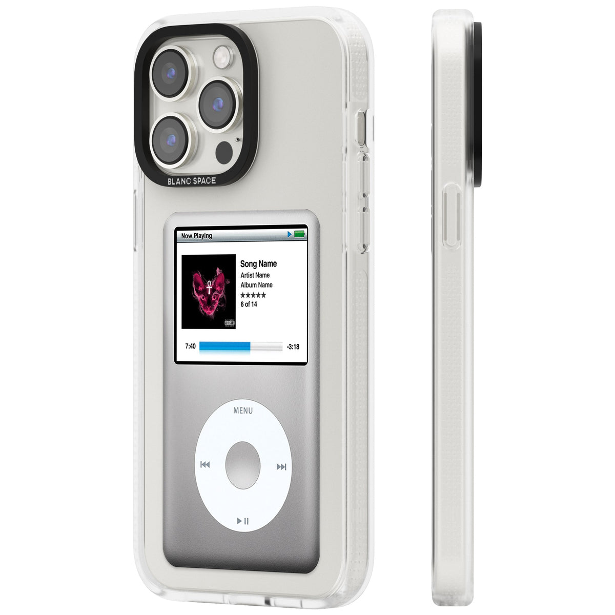 Personalised Classic Ipod iPhone 13 Pro / iPhone 13 Pro Max / iPhone 14 Pro / iPhone 14 Pro Max / iPhone 15 Pro / iPhone 15 Pro Max Impact Air Clear Phone Case side
