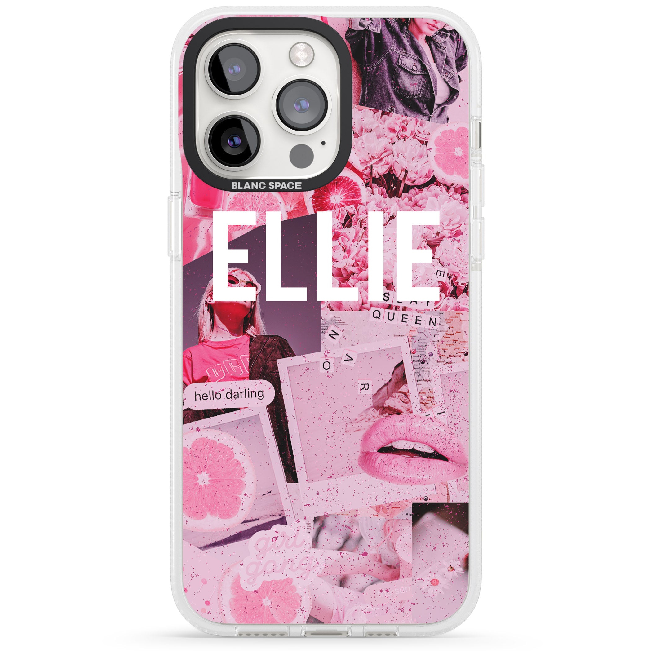 Personalised Sweet Pink Fashion Collage iPhone 15 Pro Max / 15 Pro / 14 Pro Max / 14 Pro / 13 Pro Clear Case Impact Air - Blanc Space