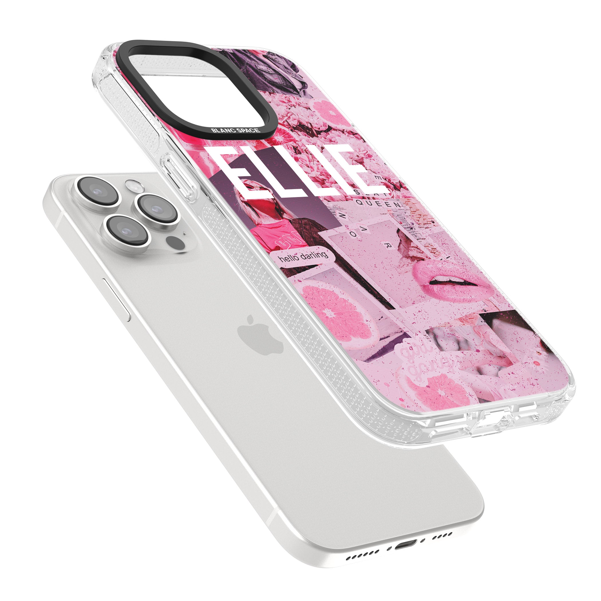 Personalised Sweet Pink Fashion Collage iPhone 15 Pro Max / 15 Pro / 14 Pro Max / 14 Pro / 13 Pro Clear Case Impact Air - Blanc Space