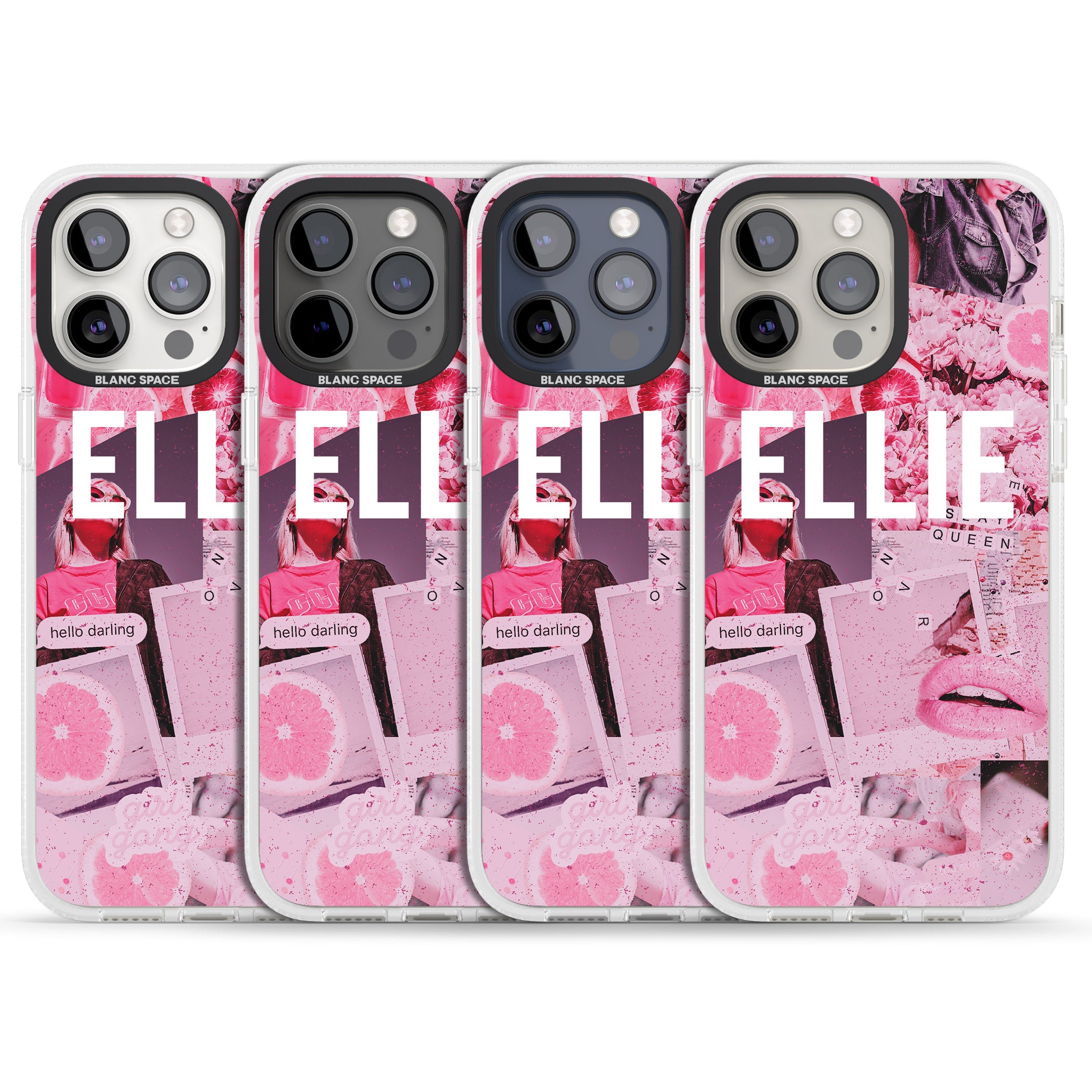 Personalised Sweet Pink Fashion Collage iPhone 15 Pro Max / 15 Pro / 14 Pro Max / 14 Pro / 13 Pro Clear Case Impact Air - Blanc Space