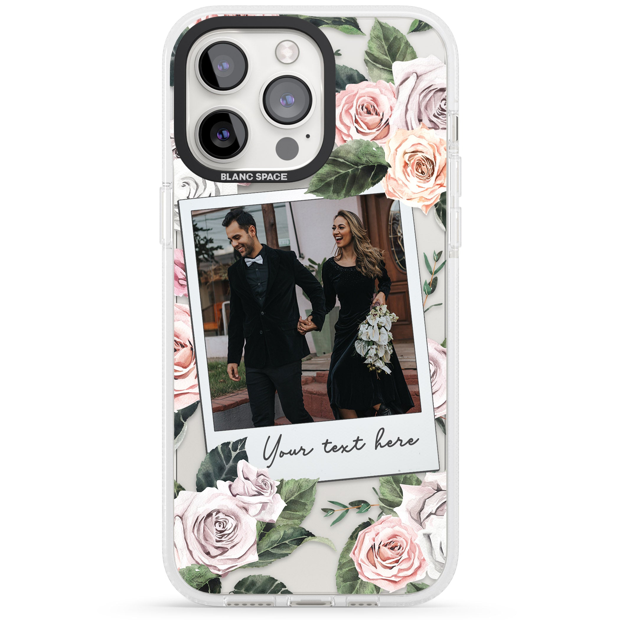 Personalised Floral Instant Film Photo iPhone 15 Pro Max / 15 Pro / 14 Pro Max / 14 Pro / 13 Pro Clear Case Impact Air - Blanc Space