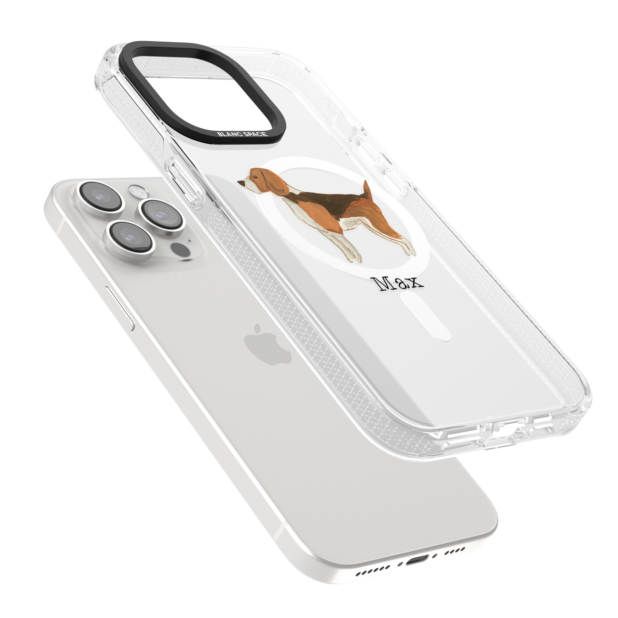 Personalised Hand Painted Beagle iPhone 15 Pro Max / 15 Pro / 14 Pro Max / 14 Pro / 13 Pro Clear Case Impact Air - Blanc Space