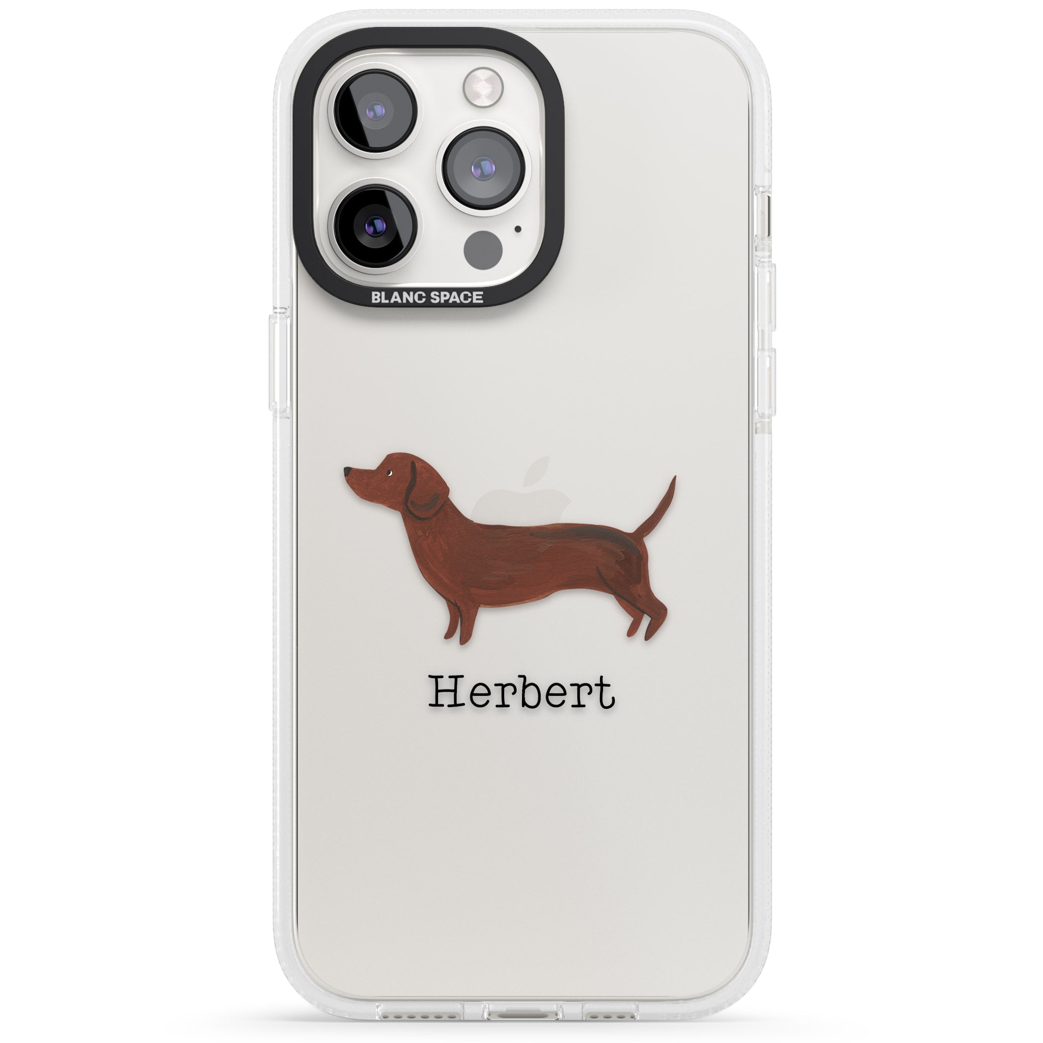 Personalised Hand Painted Sausage Dog iPhone 15 Pro Max / 15 Pro / 14 Pro Max / 14 Pro / 13 Pro Clear Case Impact Air - Blanc Space