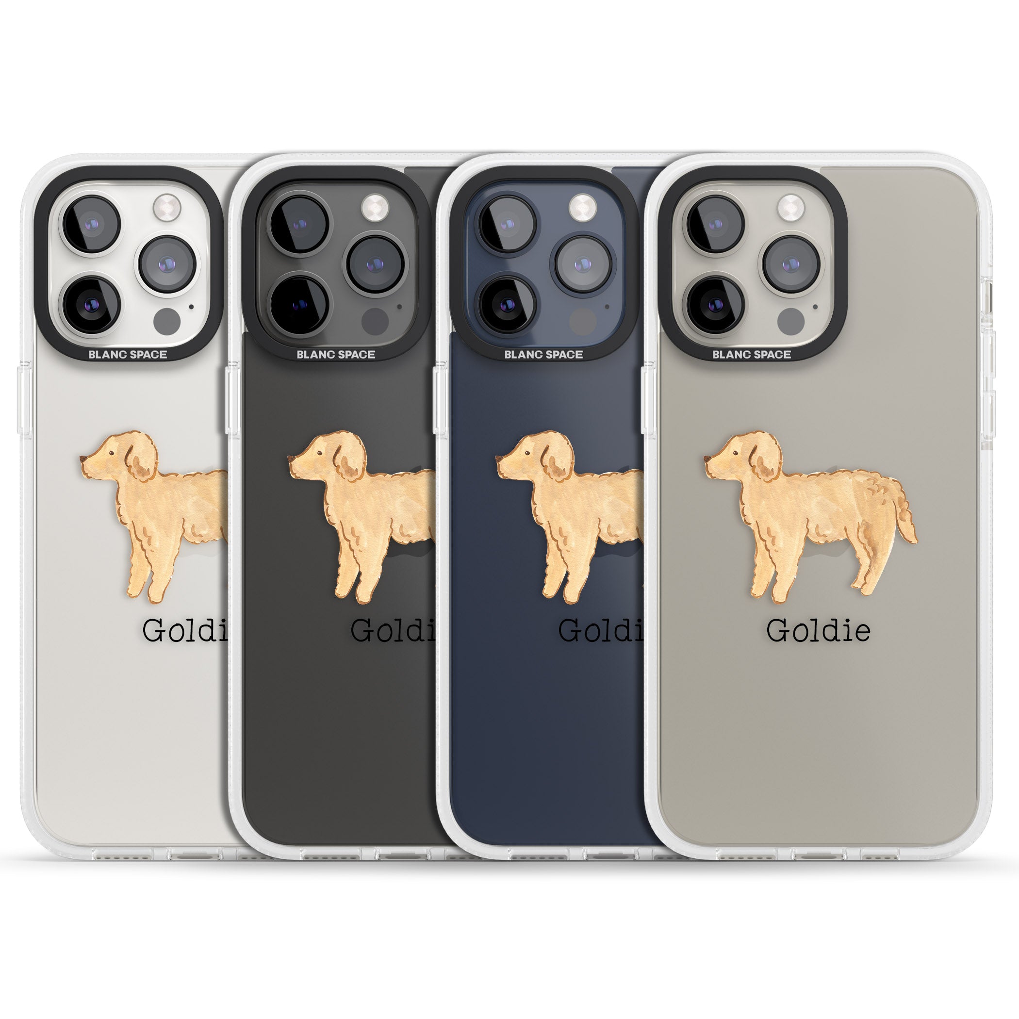 Personalised Hand Painted Goldendoodle iPhone 15 Pro Max / 15 Pro / 14 Pro Max / 14 Pro / 13 Pro Clear Case Impact Air - Blanc Space