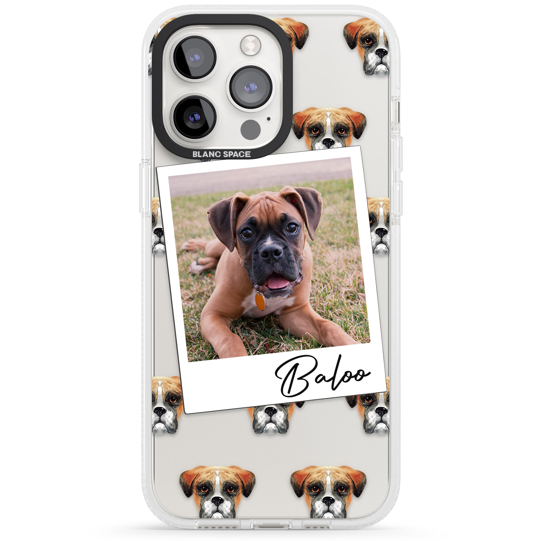 Personalised Boxer - Dog Photo iPhone 15 Pro Max / 15 Pro / 14 Pro Max / 14 Pro / 13 Pro Clear Case Impact Air - Blanc Space