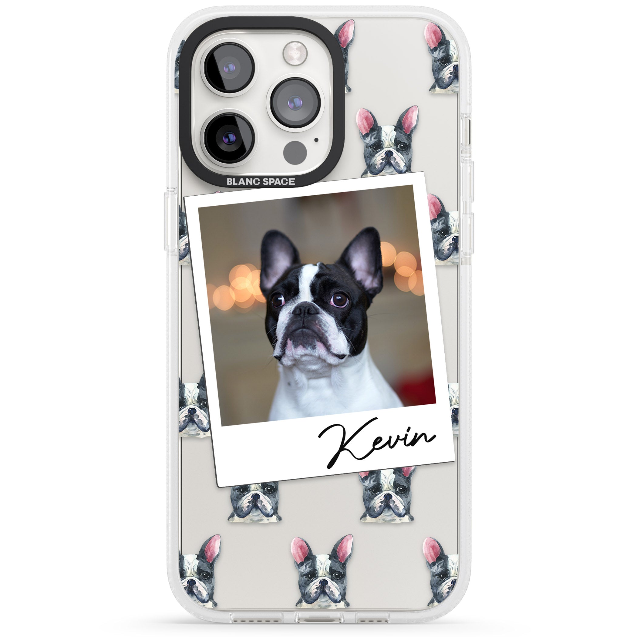Personalised French Bulldog, Black & White - Dog Photo iPhone 15 Pro Max / 15 Pro / 14 Pro Max / 14 Pro / 13 Pro Clear Case Impact Air - Blanc Space