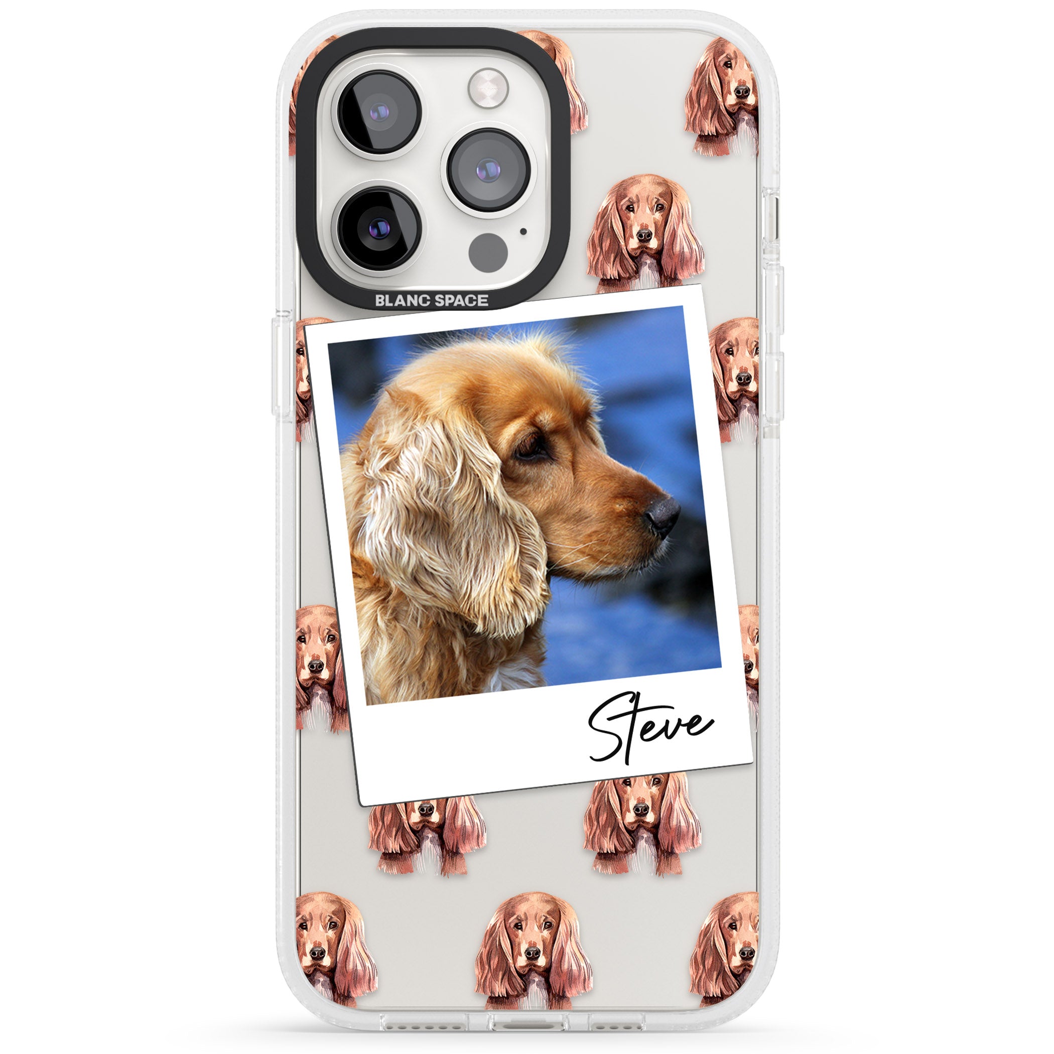 Personalised Cocker Spaniel - Dog Photo iPhone 15 Pro Max / 15 Pro / 14 Pro Max / 14 Pro / 13 Pro Clear Case Impact Air - Blanc Space