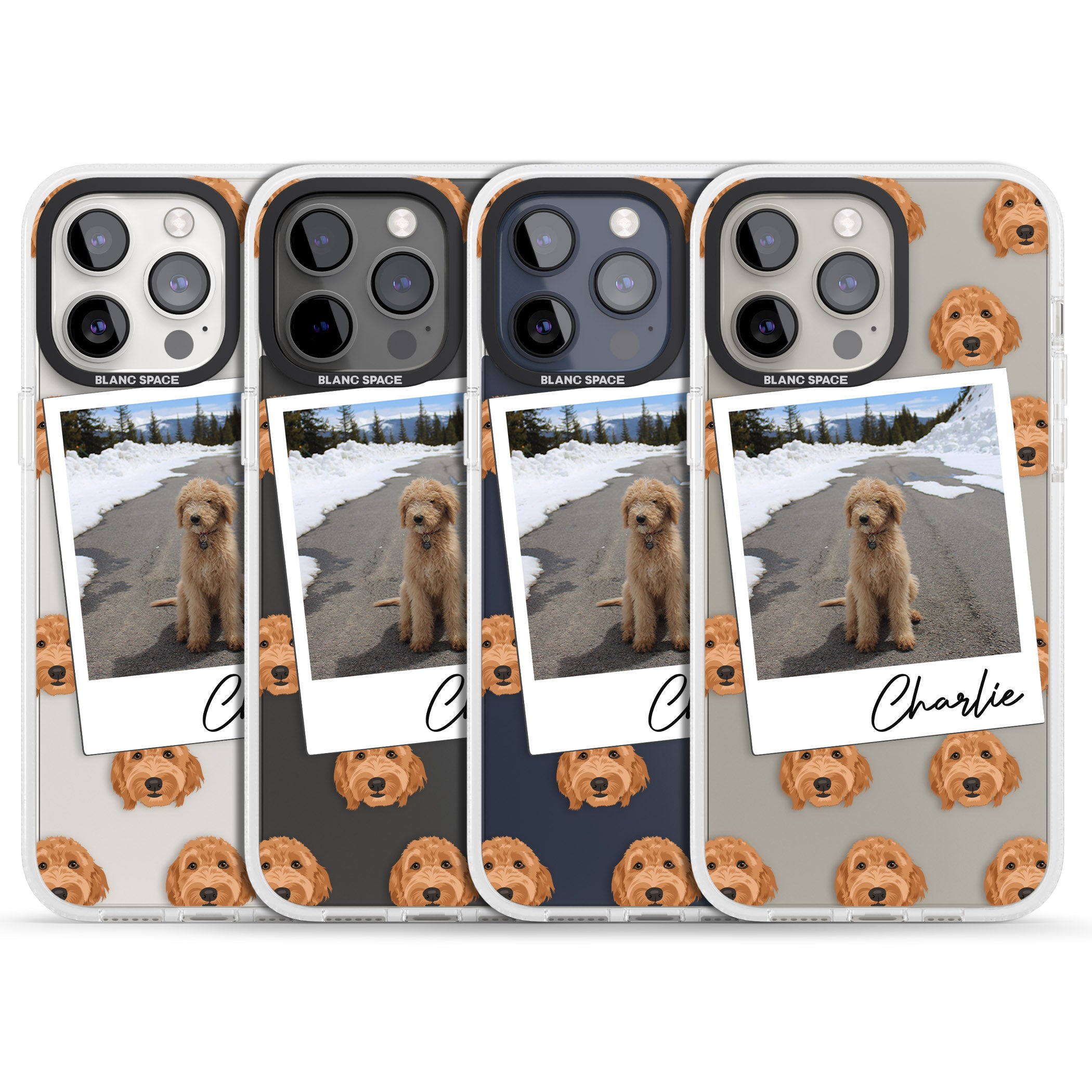 Personalised Personalised Golden Doodle - Dog Photo iPhone 15 Pro Max / 15 Pro / 14 Pro Max / 14 Pro / 13 Pro Clear Case Impact Air - Blanc Space