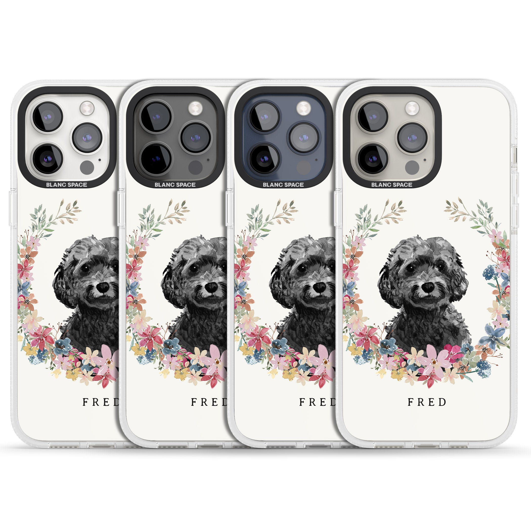 Personalised Black Cockapoo - Watercolour Dog Portrait iPhone 15 Pro Max / 15 Pro / 14 Pro Max / 14 Pro / 13 Pro Clear Case Impact Air - Blanc Space