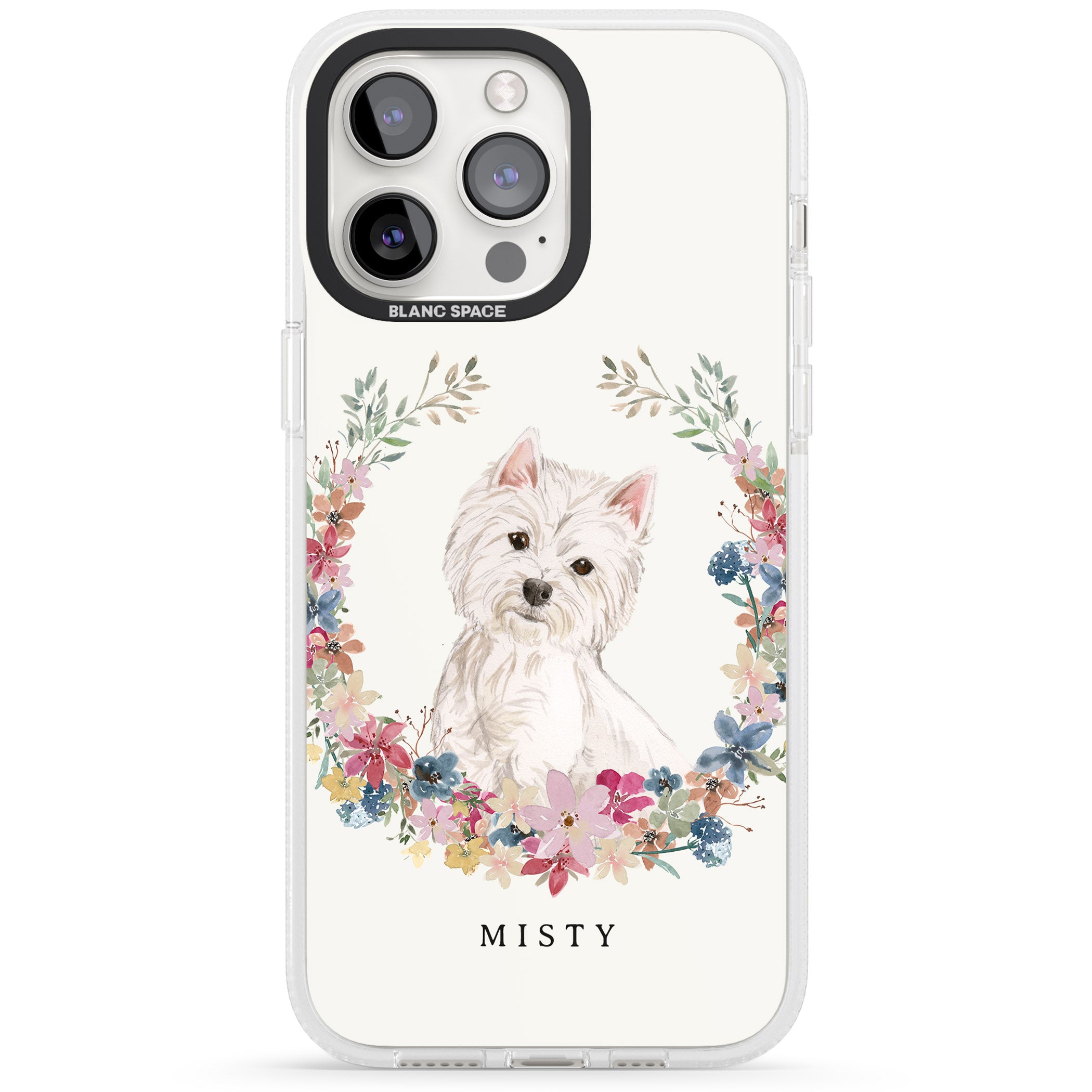 Personalised Westie Watercolour Dog Portrait iPhone 15 Pro Max / 15 Pro / 14 Pro Max / 14 Pro / 13 Pro Clear Case Impact Air - Blanc Space
