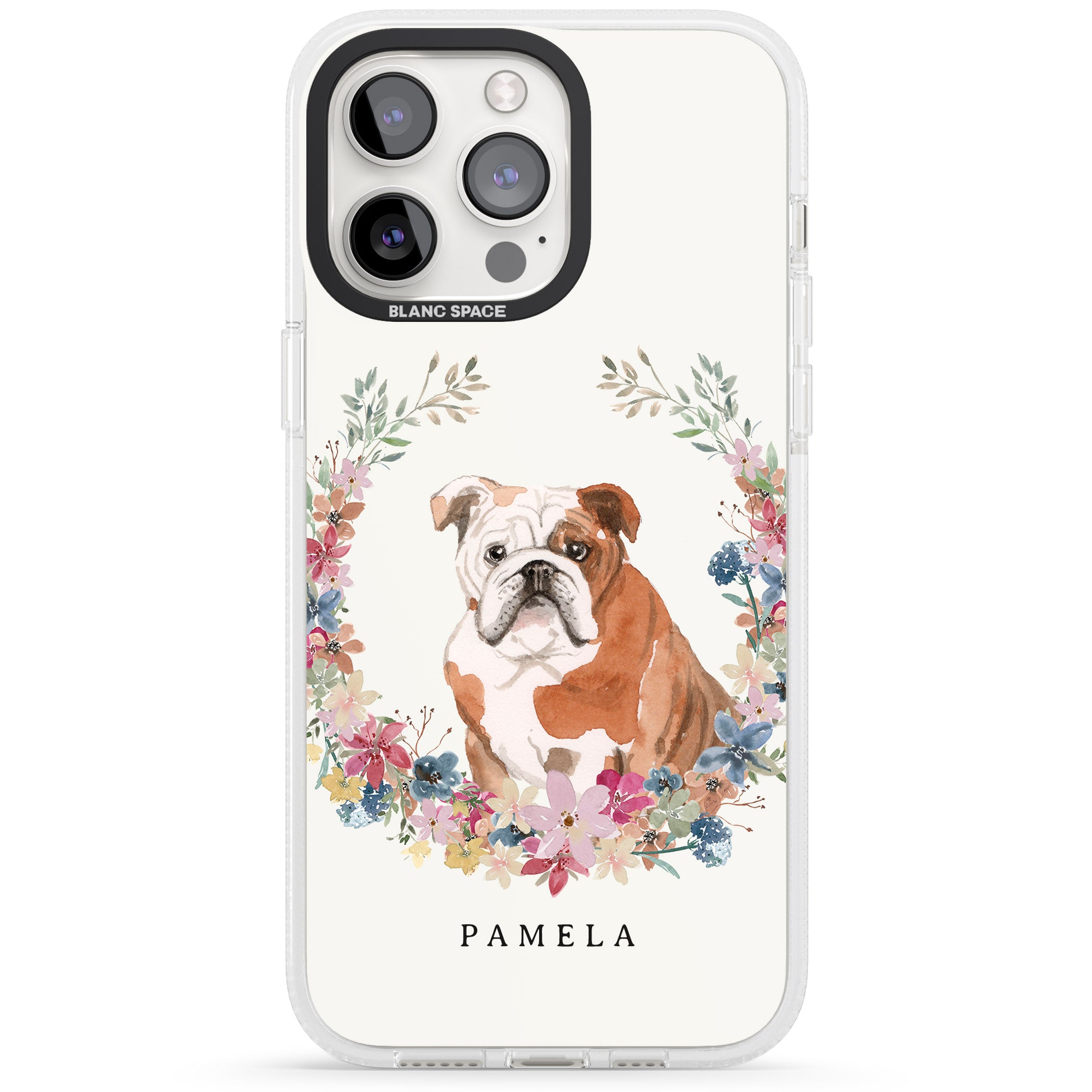Personalised English Bulldog - Watercolour Dog Portrait iPhone 15 Pro Max / 15 Pro / 14 Pro Max / 14 Pro / 13 Pro Clear Case Impact Air - Blanc Space
