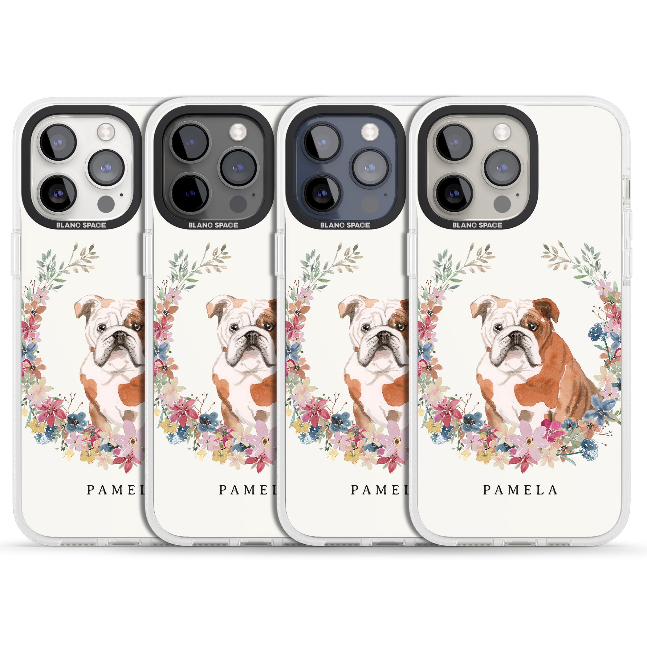 Personalised English Bulldog - Watercolour Dog Portrait iPhone 15 Pro Max / 15 Pro / 14 Pro Max / 14 Pro / 13 Pro Clear Case Impact Air - Blanc Space