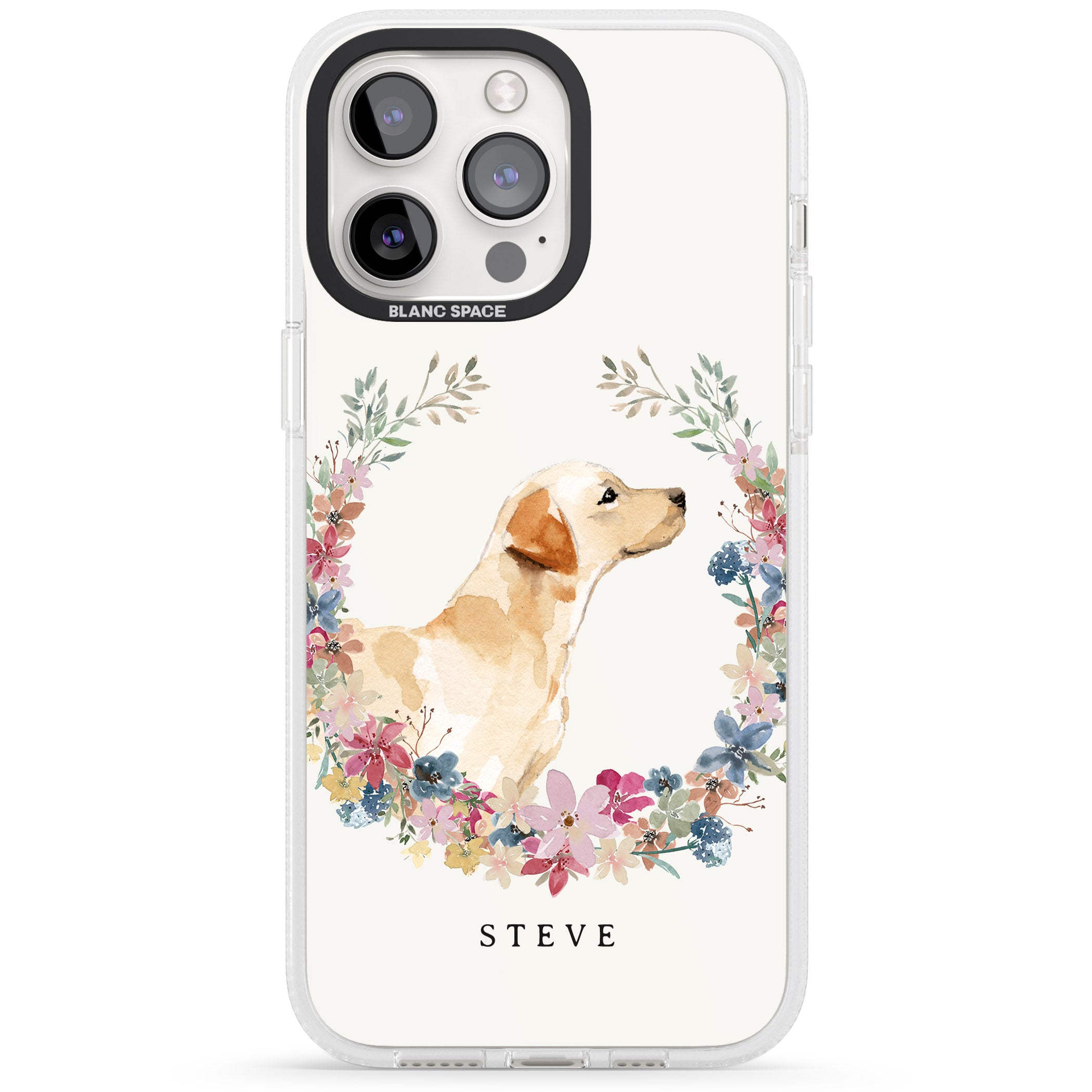 Personalised Yellow Labrador - Watercolour Dog Portrait iPhone 15 Pro Max / 15 Pro / 14 Pro Max / 14 Pro / 13 Pro Clear Case Impact Air - Blanc Space