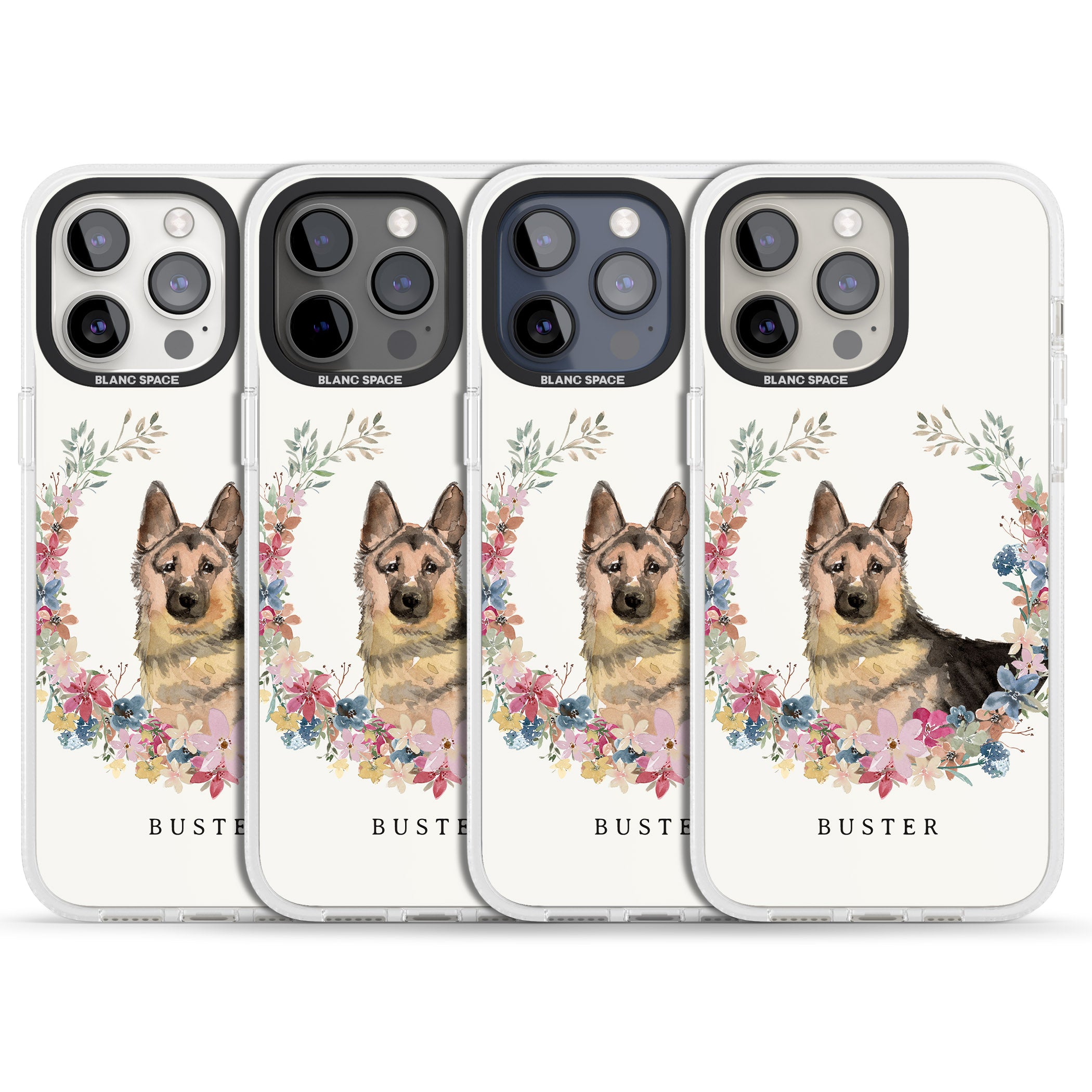 Personalised German Shepherd - Watercolour Dog Portrait iPhone 15 Pro Max / 15 Pro / 14 Pro Max / 14 Pro / 13 Pro Clear Case Impact Air - Blanc Space
