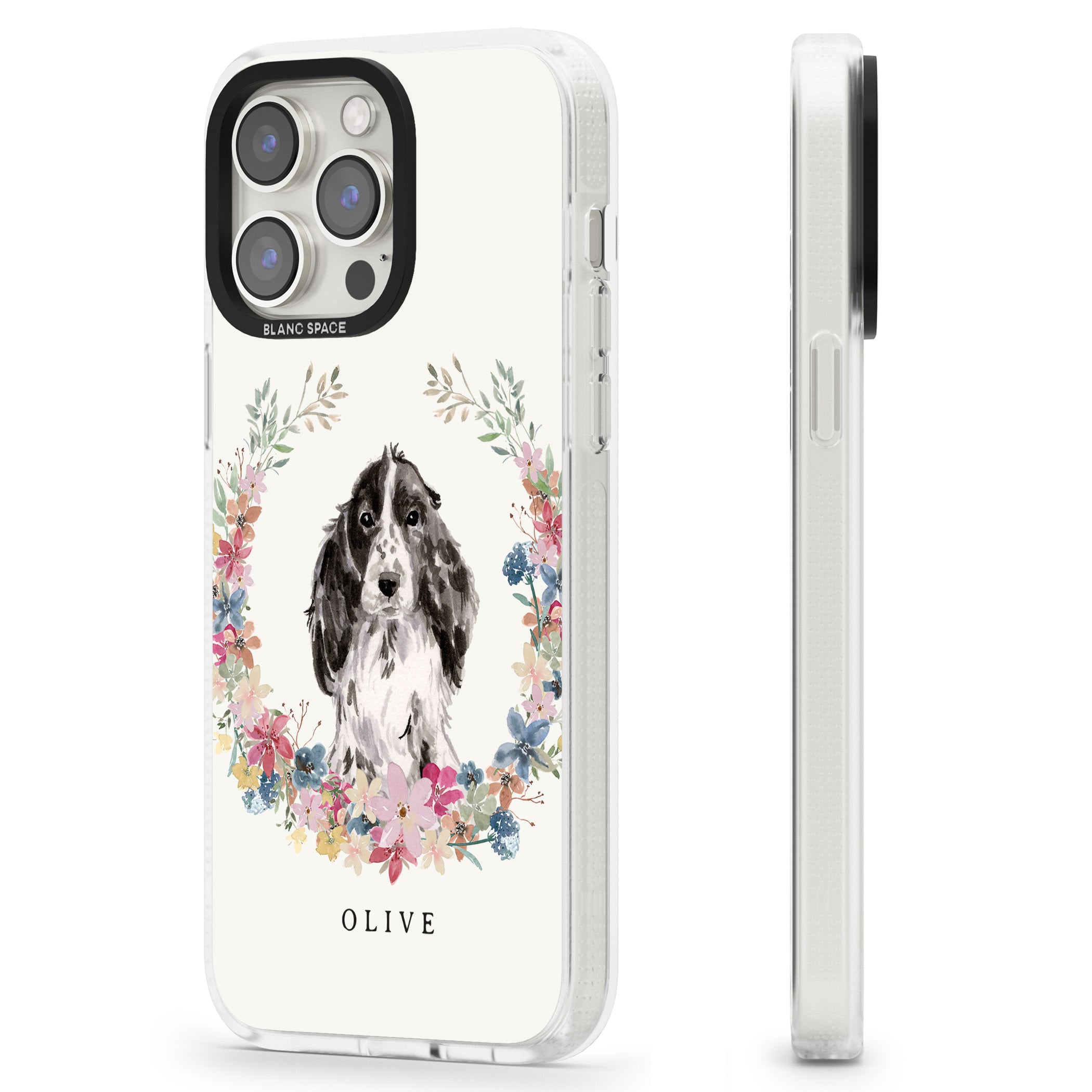 Personalised Black Cocker Spaniel - Watercolour Dog Portrait iPhone 15 Pro Max / 15 Pro / 14 Pro Max / 14 Pro / 13 Pro Clear Case Impact Air - Blanc Space