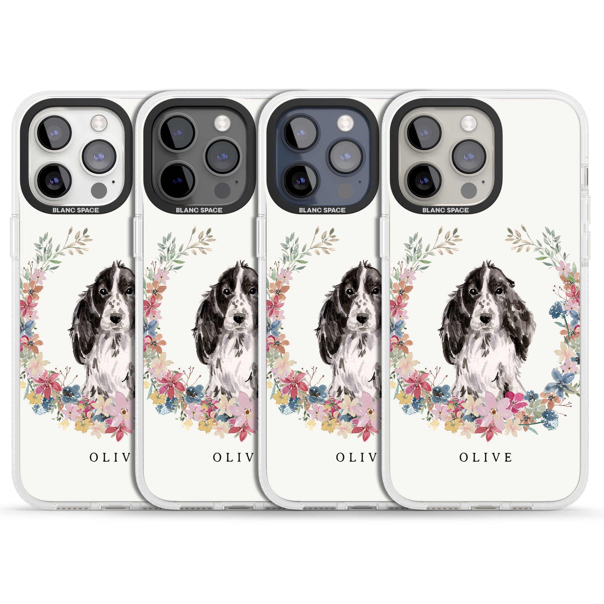 Personalised Black Cocker Spaniel - Watercolour Dog Portrait iPhone 15 Pro Max / 15 Pro / 14 Pro Max / 14 Pro / 13 Pro Clear Case Impact Air - Blanc Space