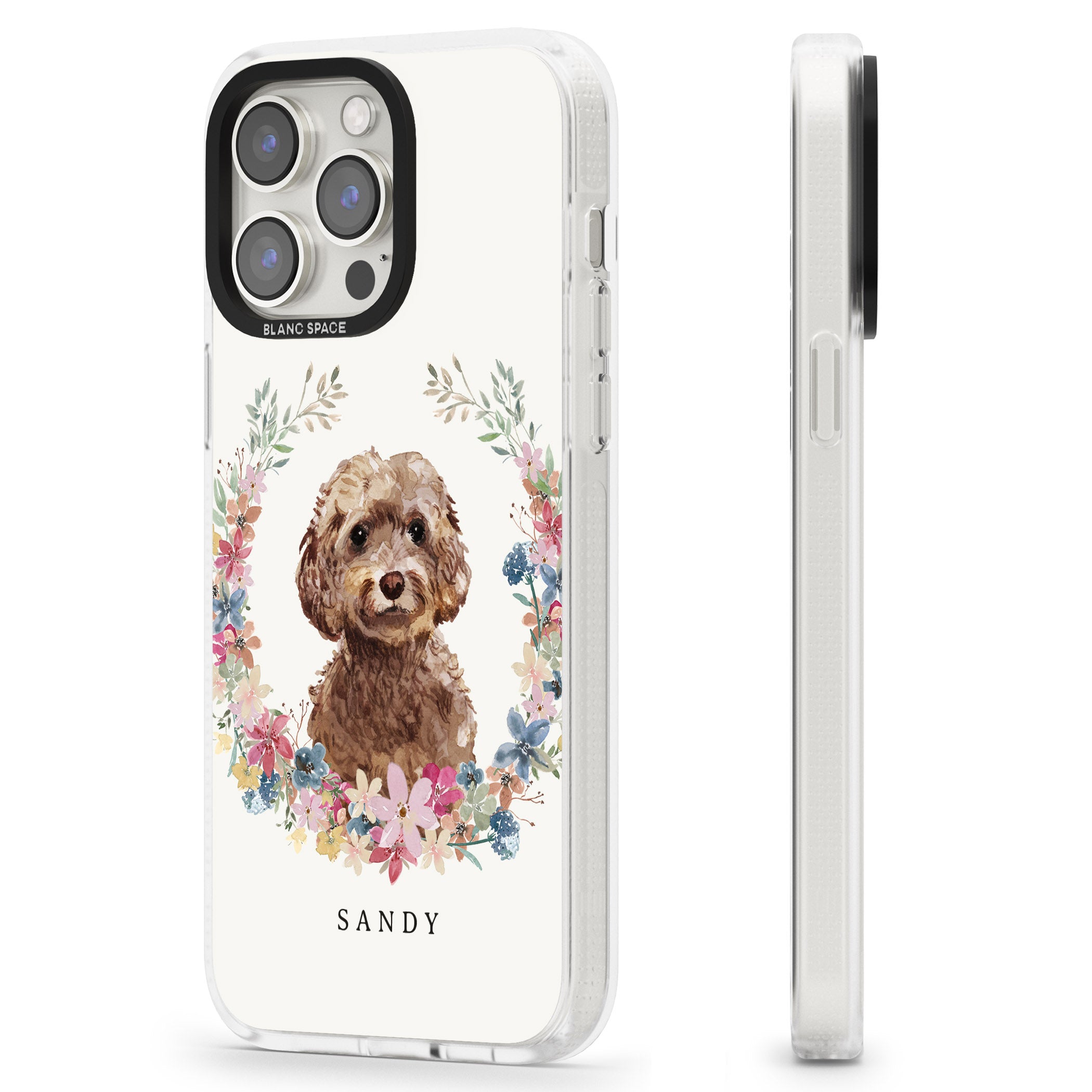 Personalised Brown Cockapoo - Watercolour Dog Portrait iPhone 15 Pro Max / 15 Pro / 14 Pro Max / 14 Pro / 13 Pro Clear Case Impact Air - Blanc Space