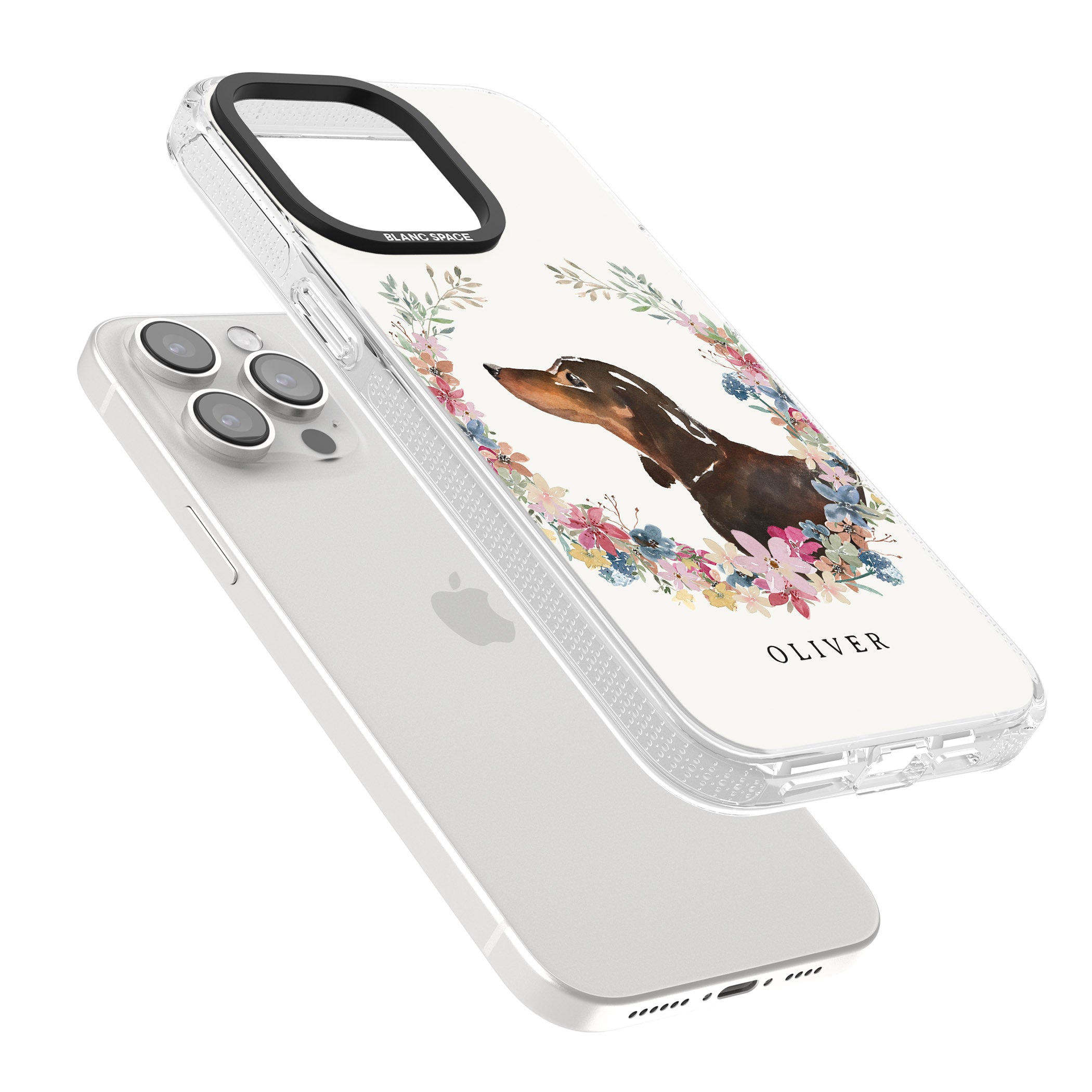 Personalised Black & Tan Dachshund - Watercolour Dog Portrait iPhone 15 Pro Max / 15 Pro / 14 Pro Max / 14 Pro / 13 Pro Clear Case Impact Air - Blanc Space