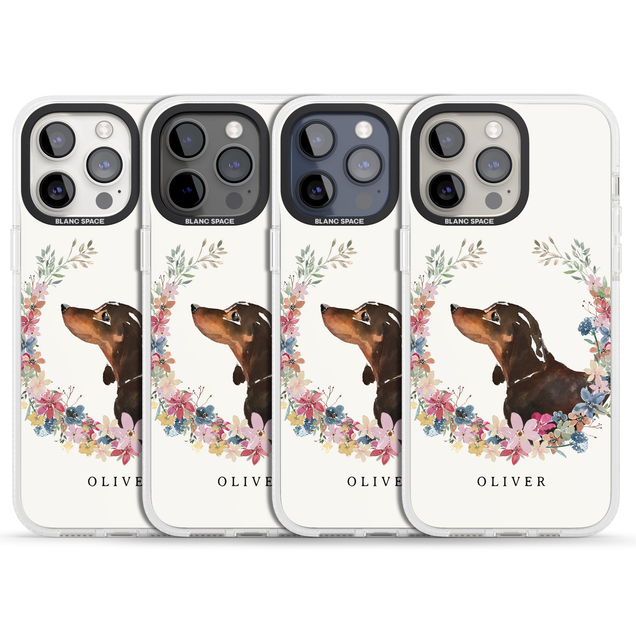 Personalised Black & Tan Dachshund - Watercolour Dog Portrait iPhone 15 Pro Max / 15 Pro / 14 Pro Max / 14 Pro / 13 Pro Clear Case Impact Air - Blanc Space